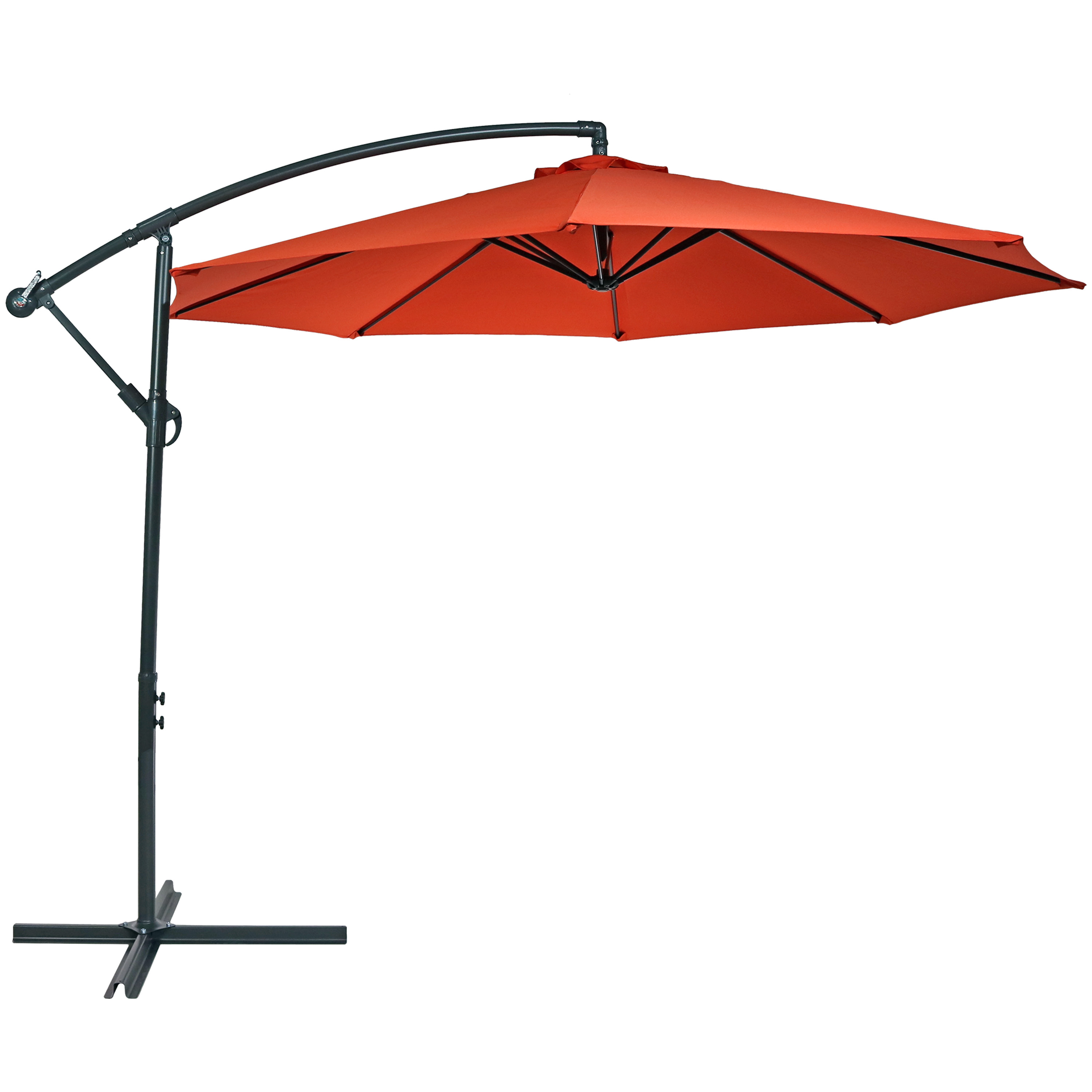 Sunnydaze Steel 10-Foot Offset Patio Umbrella with Cantilever, Crank, and Cross Base, 8 Steel Ribs, Burnt Orange