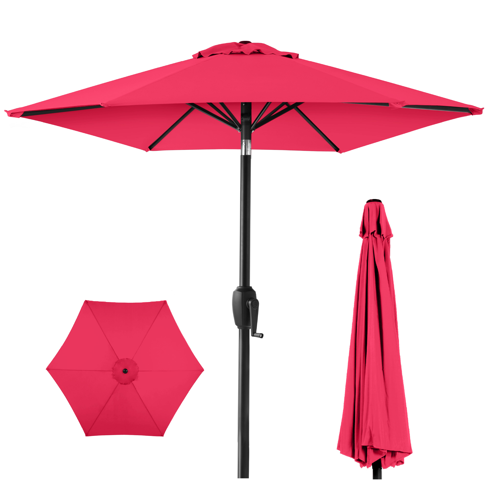 Best Choice Products 7.5ft Heavy-Duty Outdoor Market Patio Umbrella w/ Push Button Tilt, Easy Crank - Hot Pink