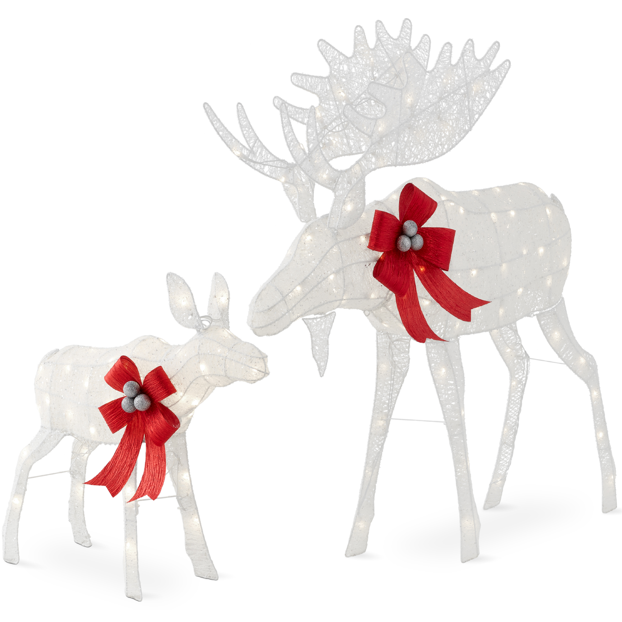 2-Piece Moose Family Lighted Christmas Yard Décor Set w/ 170 LED Lights, Stakes, Zip Ties - White - Best Choice Products Online