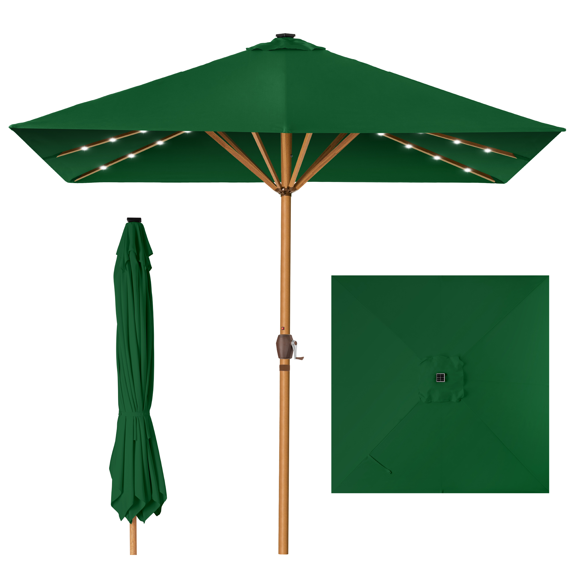 9ft Deep Square Solar LED Lighted Patio Umbrella w/ Faux Wood Texture, UV-Resistant - Green - Best Choice Products Online