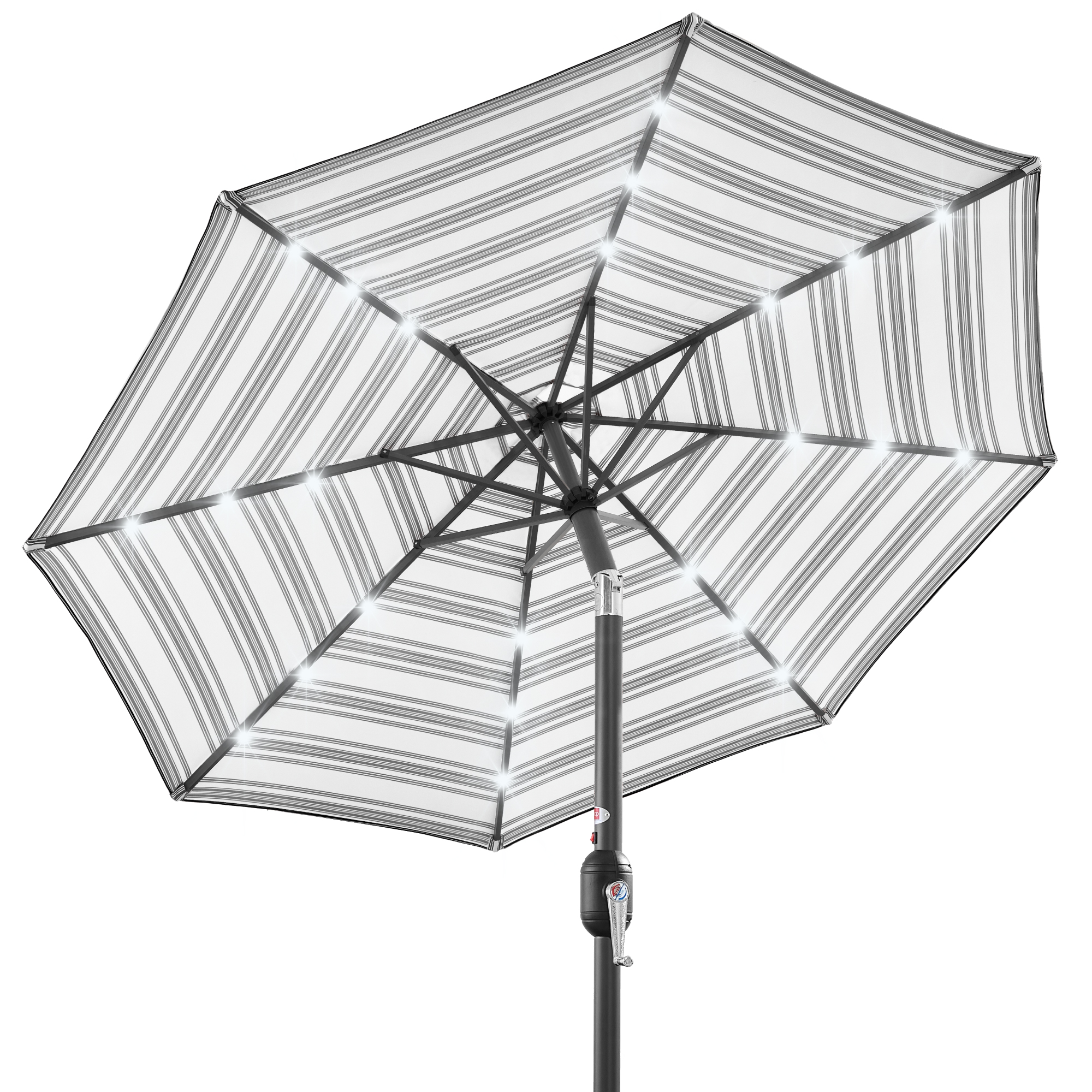 10ft Solar LED Lighted Patio Umbrella w/ Tilt Adjustment, UV-Resistant Fabric - Striped Gray - Best Choice Products Online