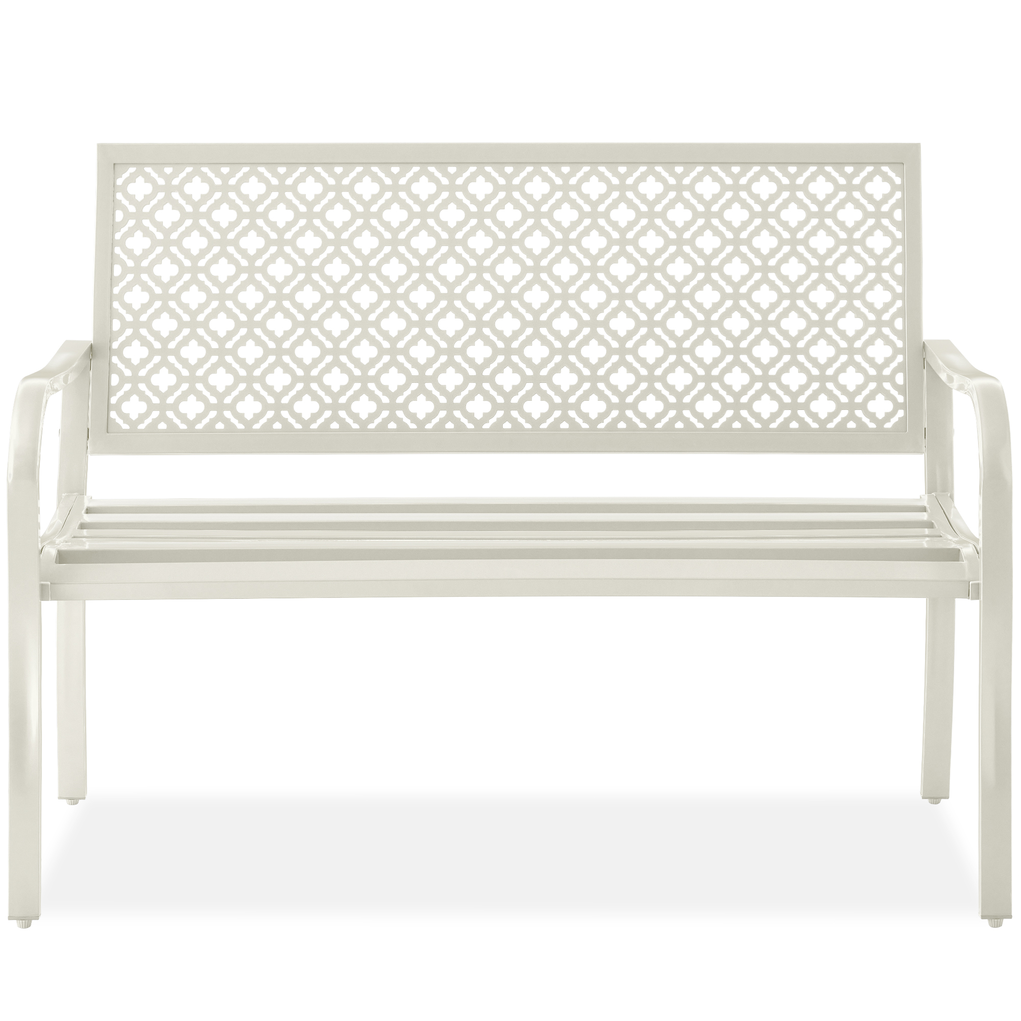 Indoor Outdoor Steel Garden Patio Porch Bench Furniture w/ Geometric Backrest, 790lb Capacity - Ivory - Best Choice Products Online