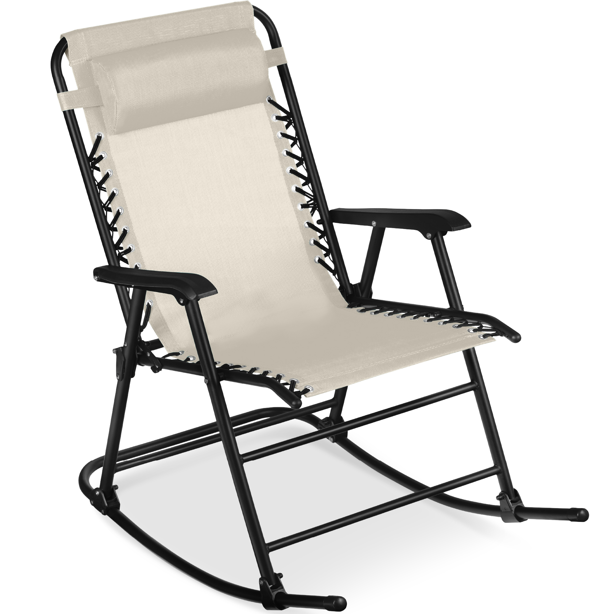 Folding Outdoor Zero Gravity Rocking Lounge Chair w/ Headrest Pillow - Ivory - Best Choice Products Online