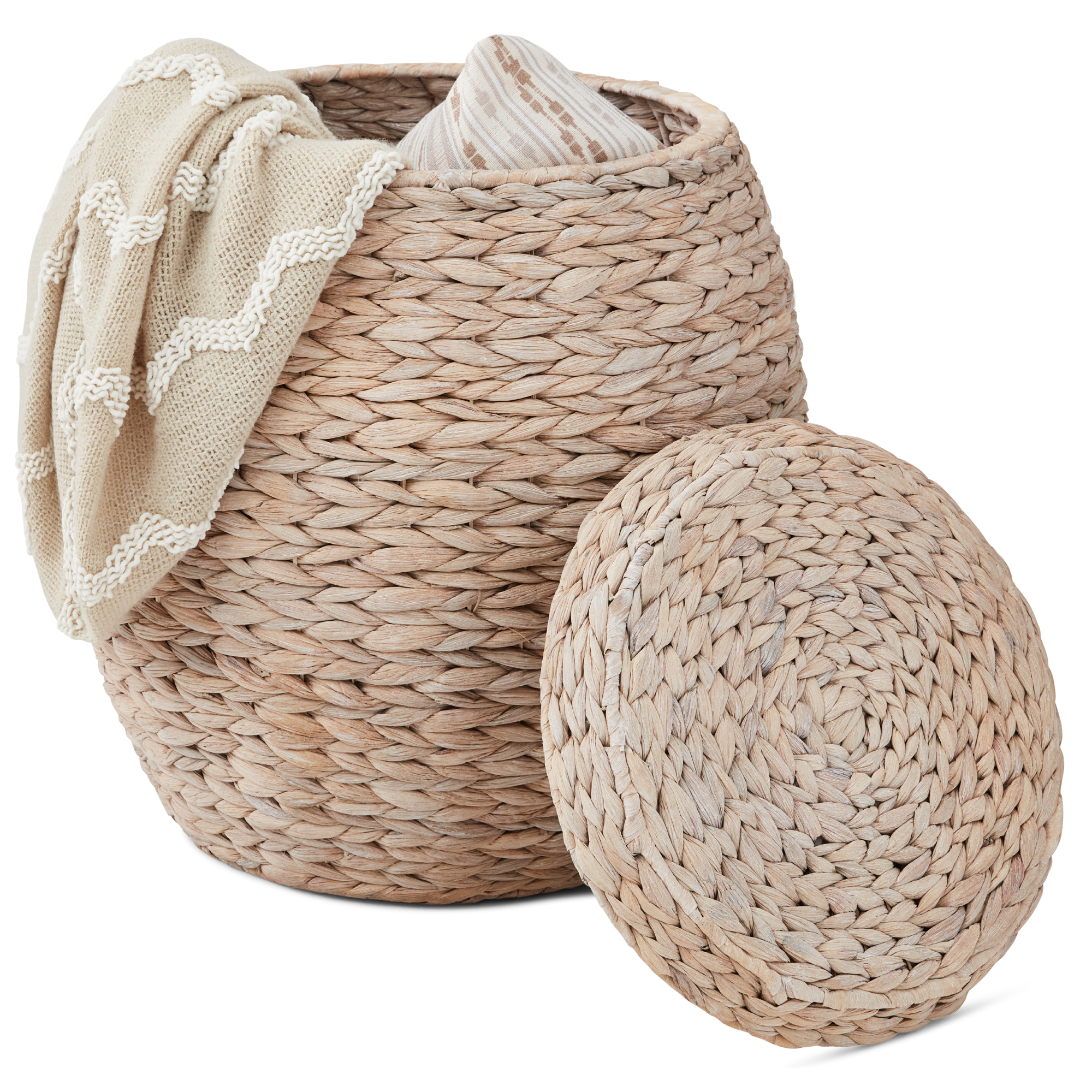 Vintage Multipurpose Hyacinth Storage Organizer Tote Basket w/ Lid - Transparent White - Best Choice Products Online