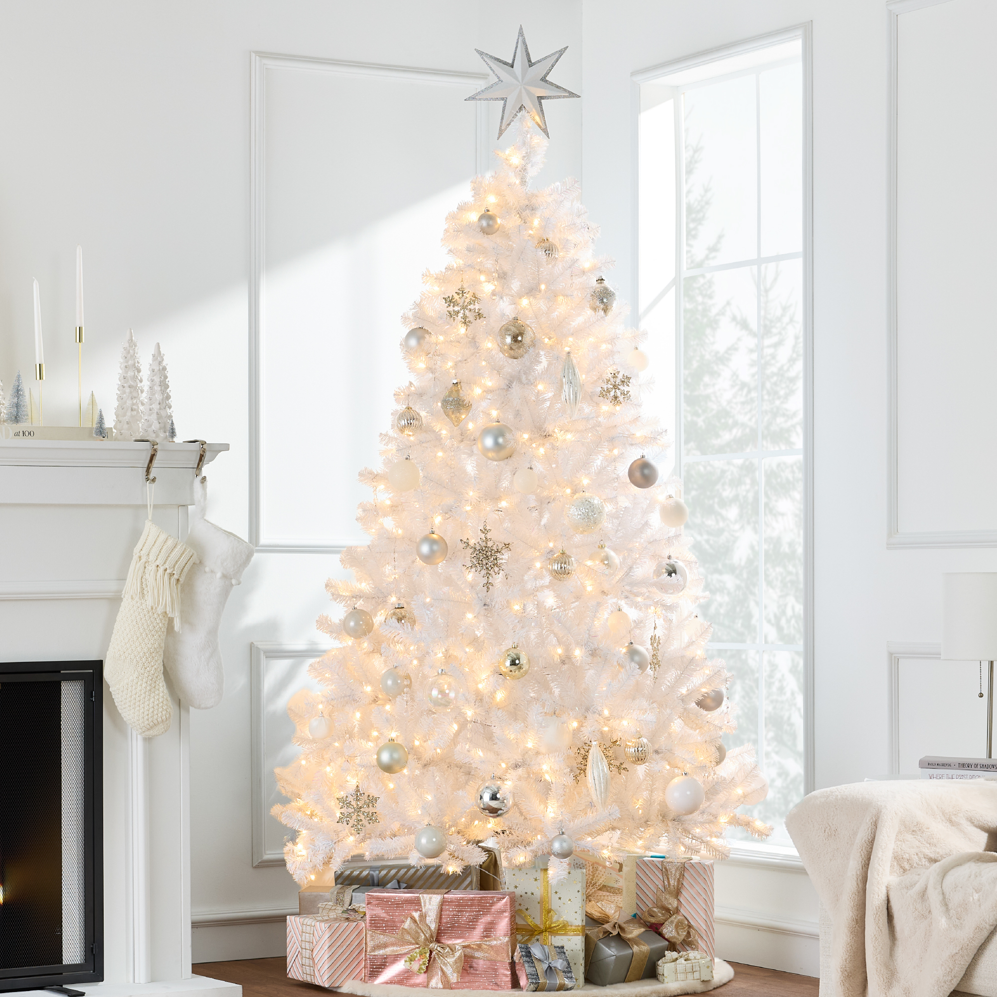 9ft Pre-Lit Artificial Tinsel Christmas Tree Festive Holiday Decoration w/ 2,097 Tips - White - Best Choice Products Online