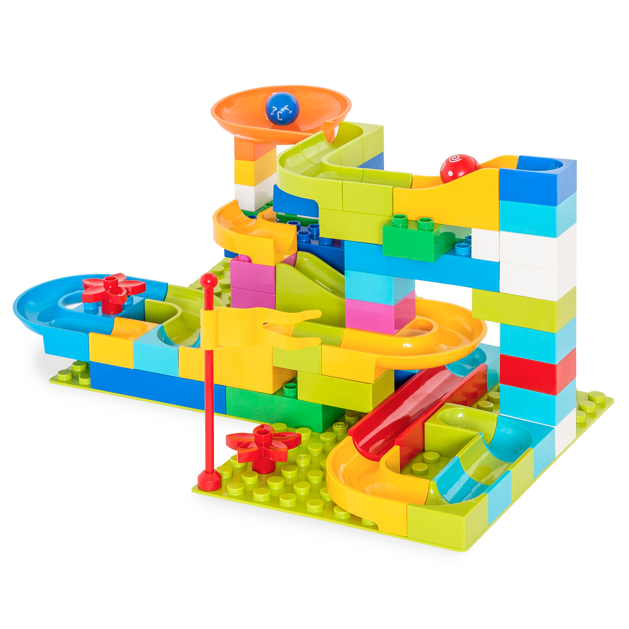 STEM Toys - 97-Piece Marble Maze Run Racetrack Puzzle Construction Game Set w/ 4 Balls | Best Choice Products Online