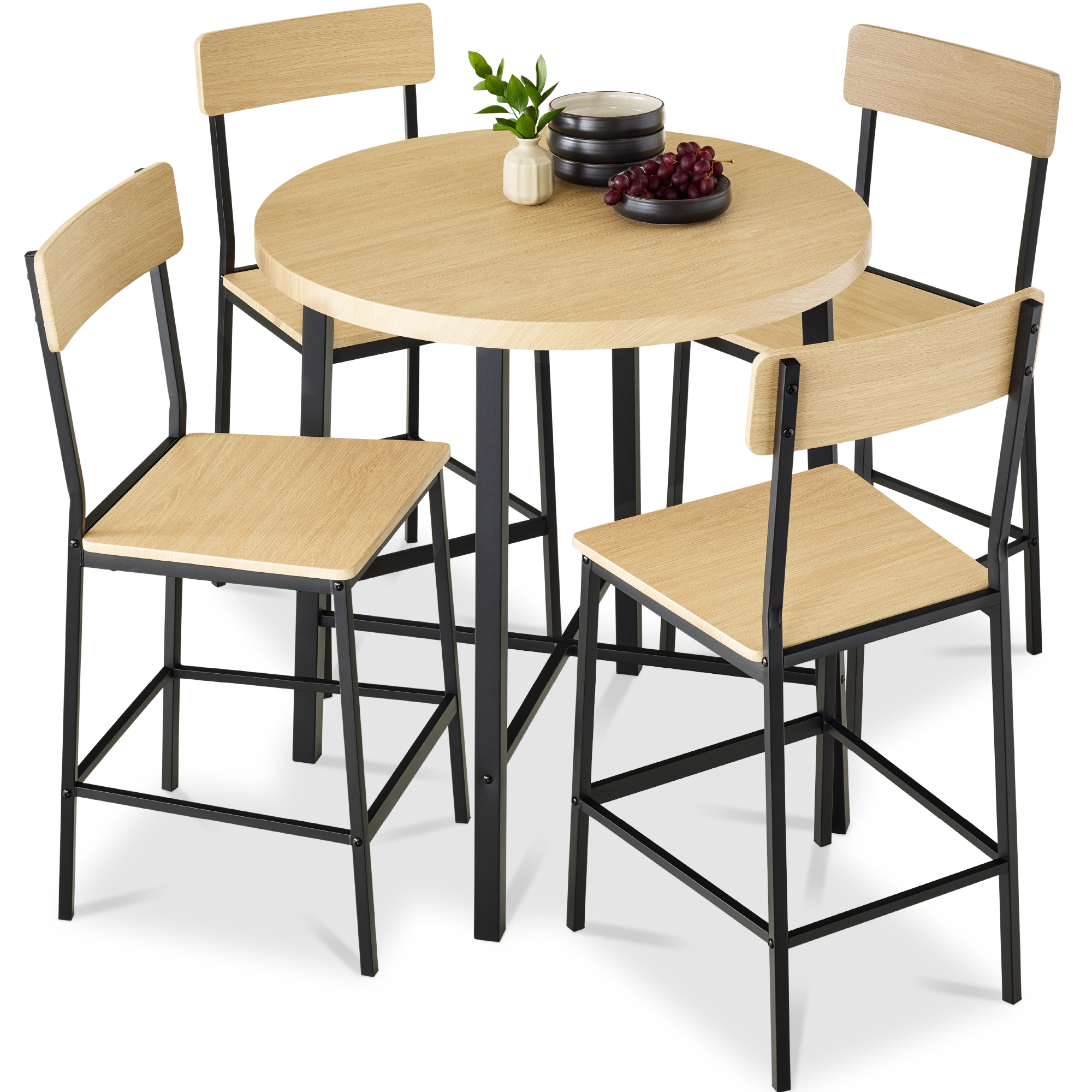 5-Piece Modern Round Counter Height Dining Set w/ 4 Chairs, 1.5in Thick Table - Natural - Best Choice Products Online