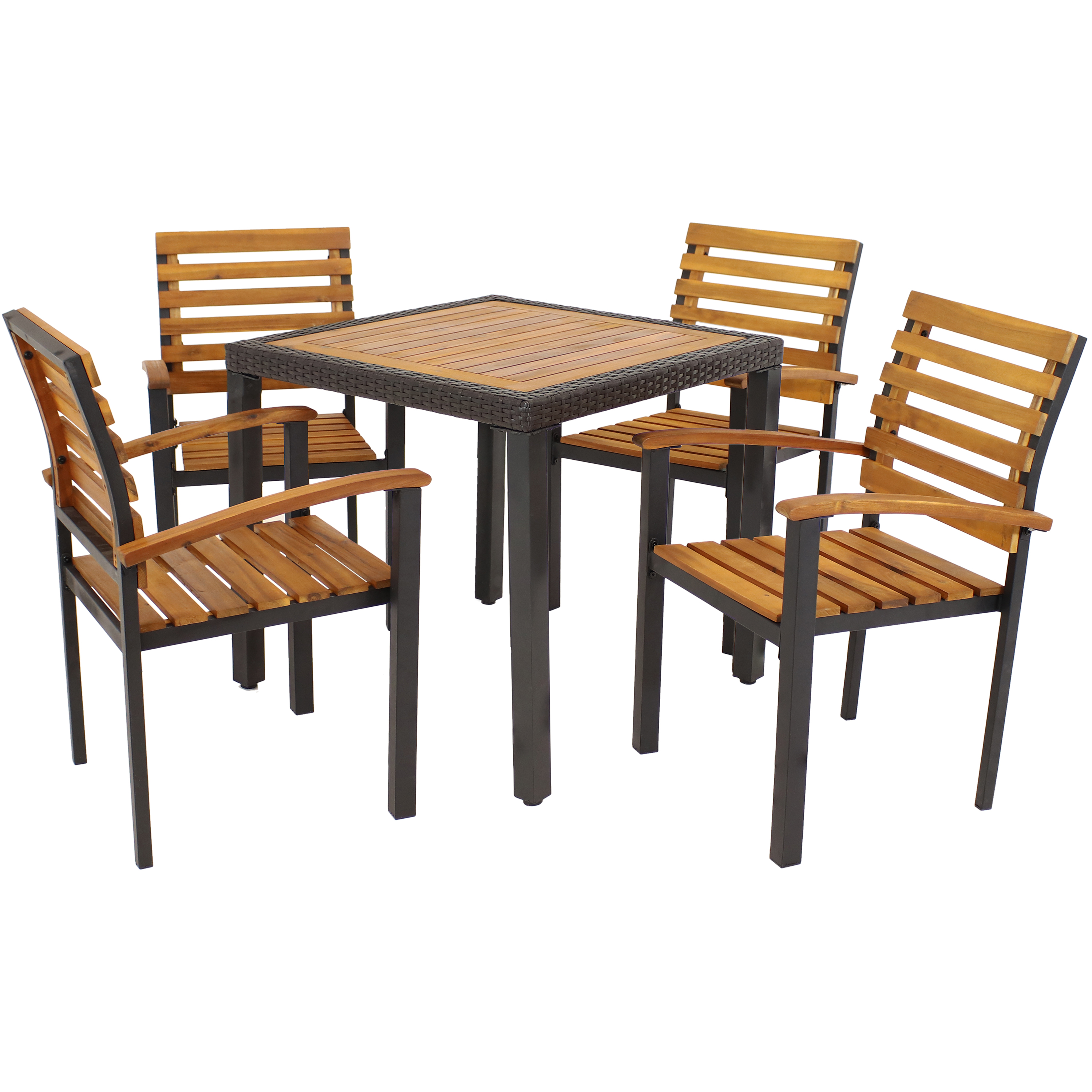 Sunnydaze Julian 5-Piece Outdoor Patio Dining Set - Acacia Wood and Resin Rattan