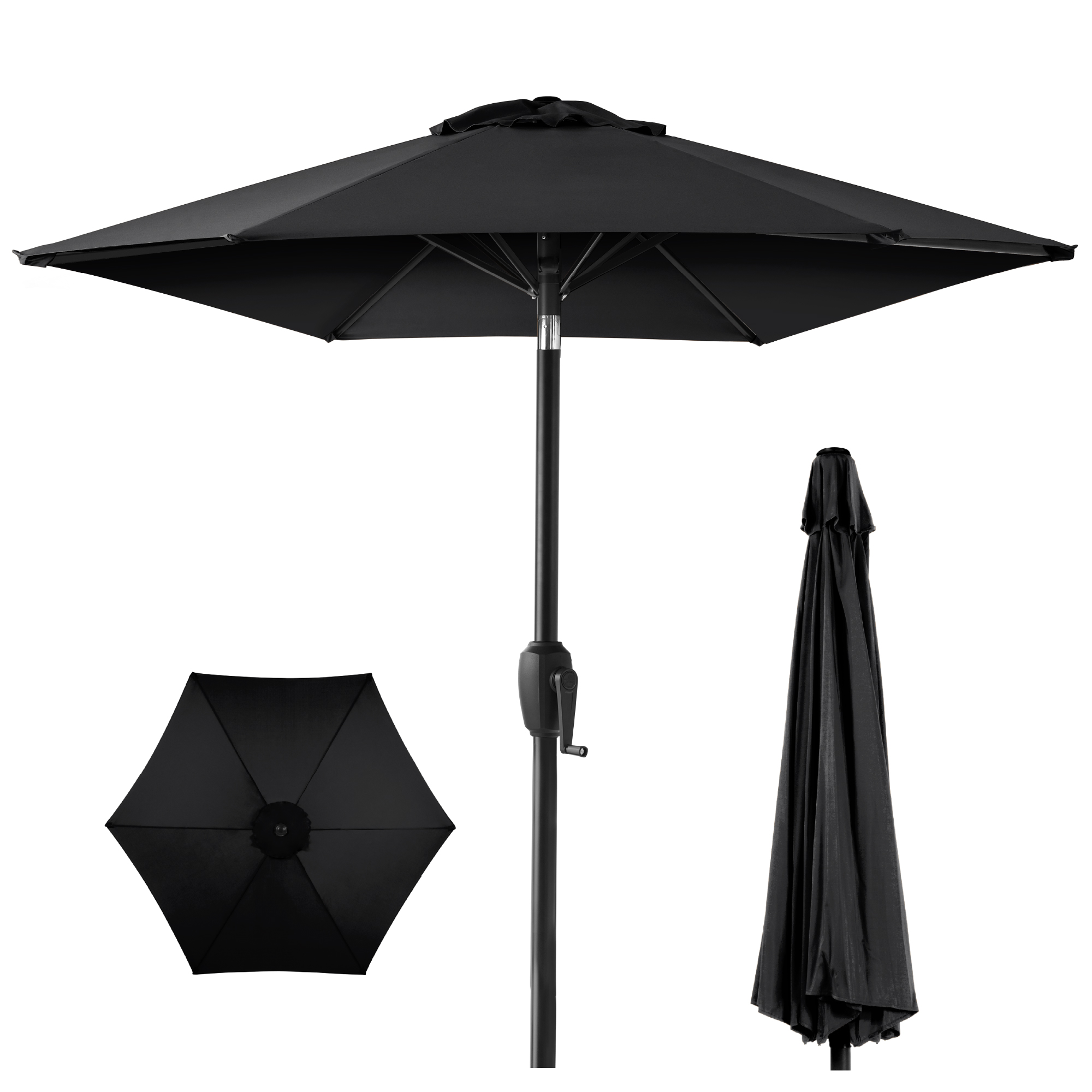 7.5ft Heavy-Duty Outdoor Market Patio Umbrella w/ Push Button Tilt, Easy Crank Lift - Black | Best Choice Products Online