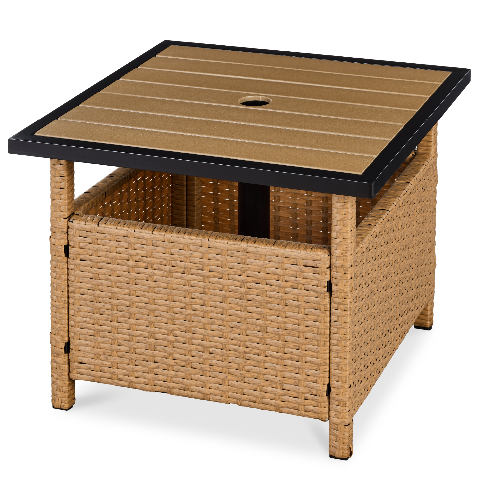Wicker Rattan Side Table For Outdoor Patio, Garden, Pool, Deck w/ Umbrella Hole - Natural - Best Choice Products Online