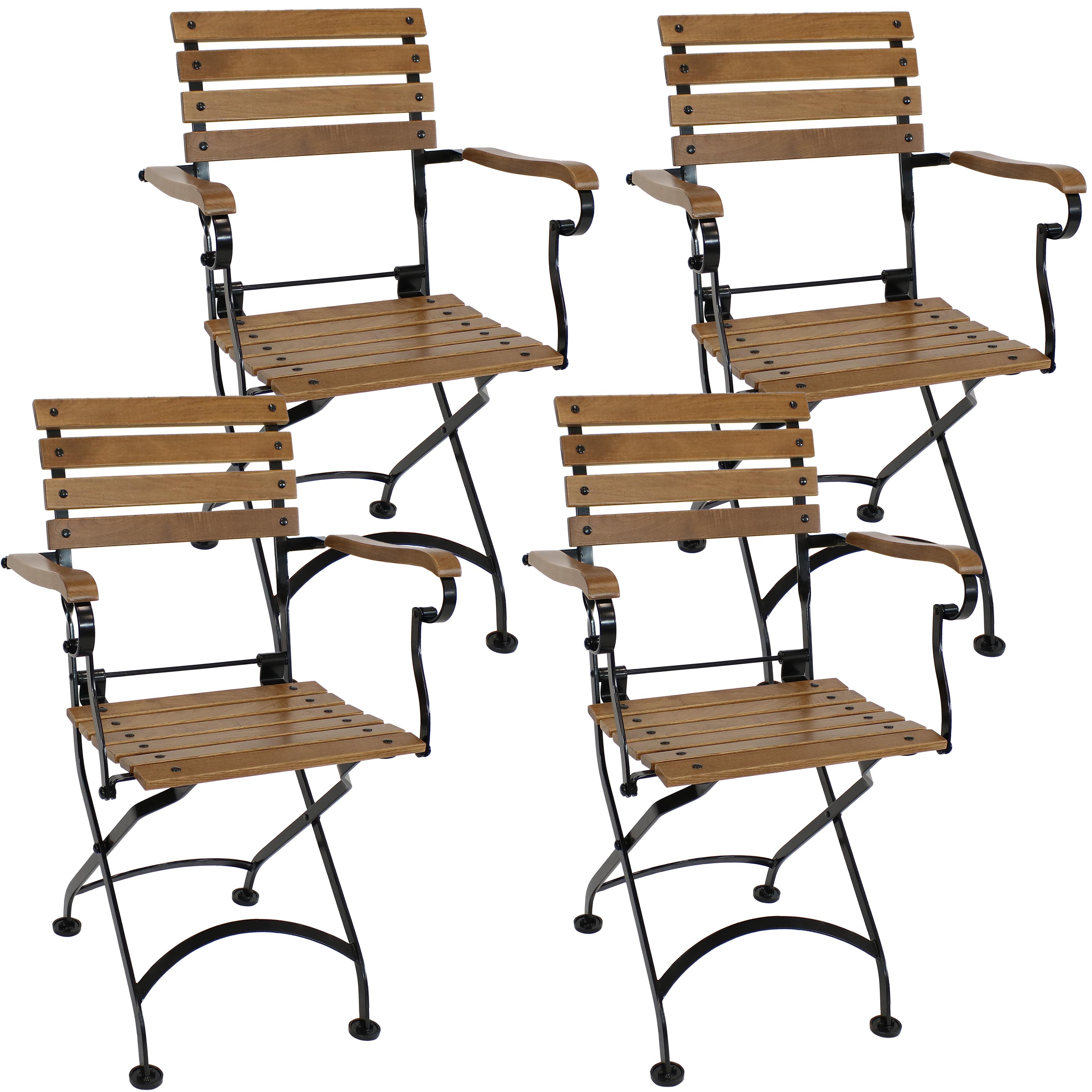 Sunnydaze Essential European Chestnut Wooden Folding Bistro Armchair - Set of 4