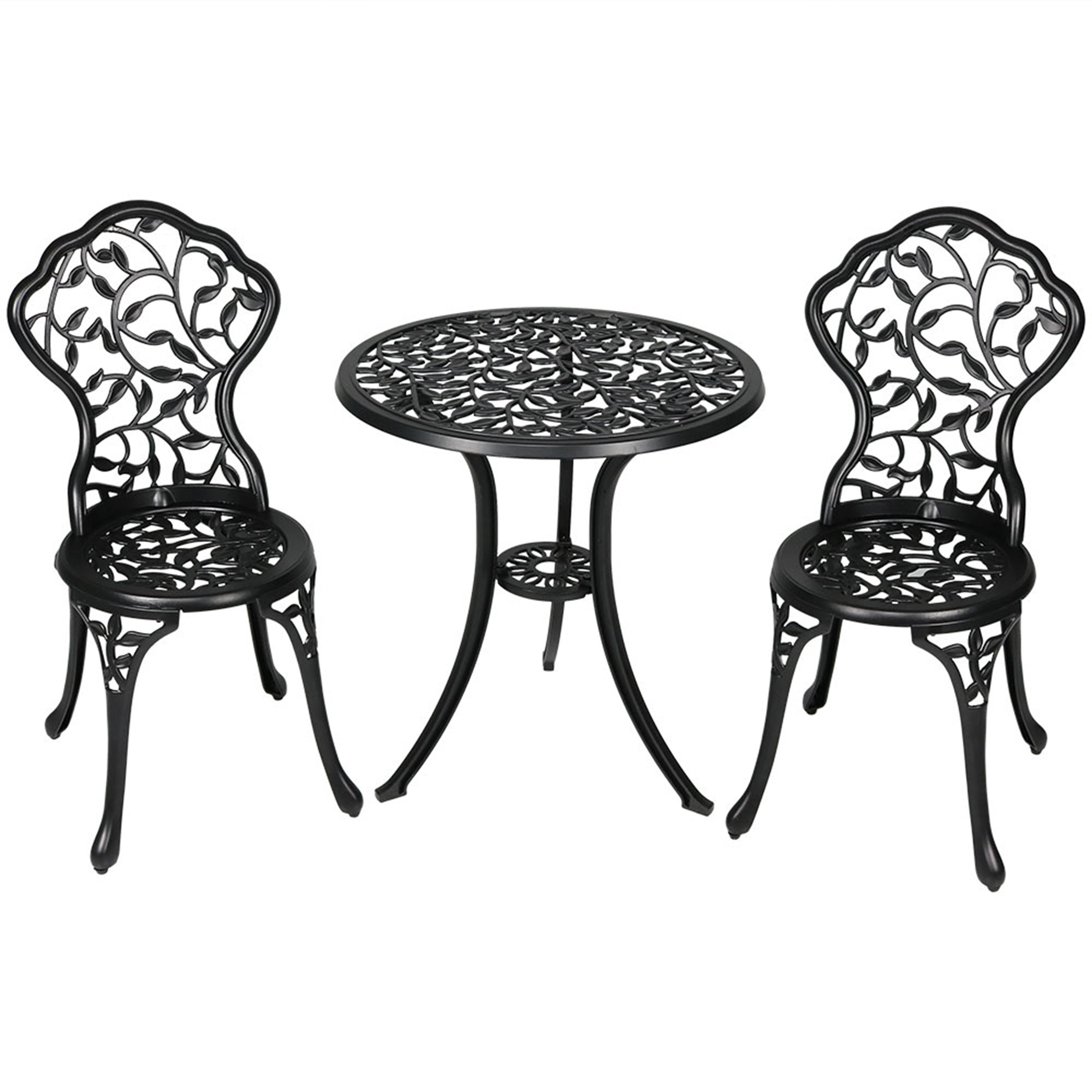 Sunnydaze 3-Piece Outdoor Cast Aluminum Patio Bistro Set, Color Options Available, Black Vines