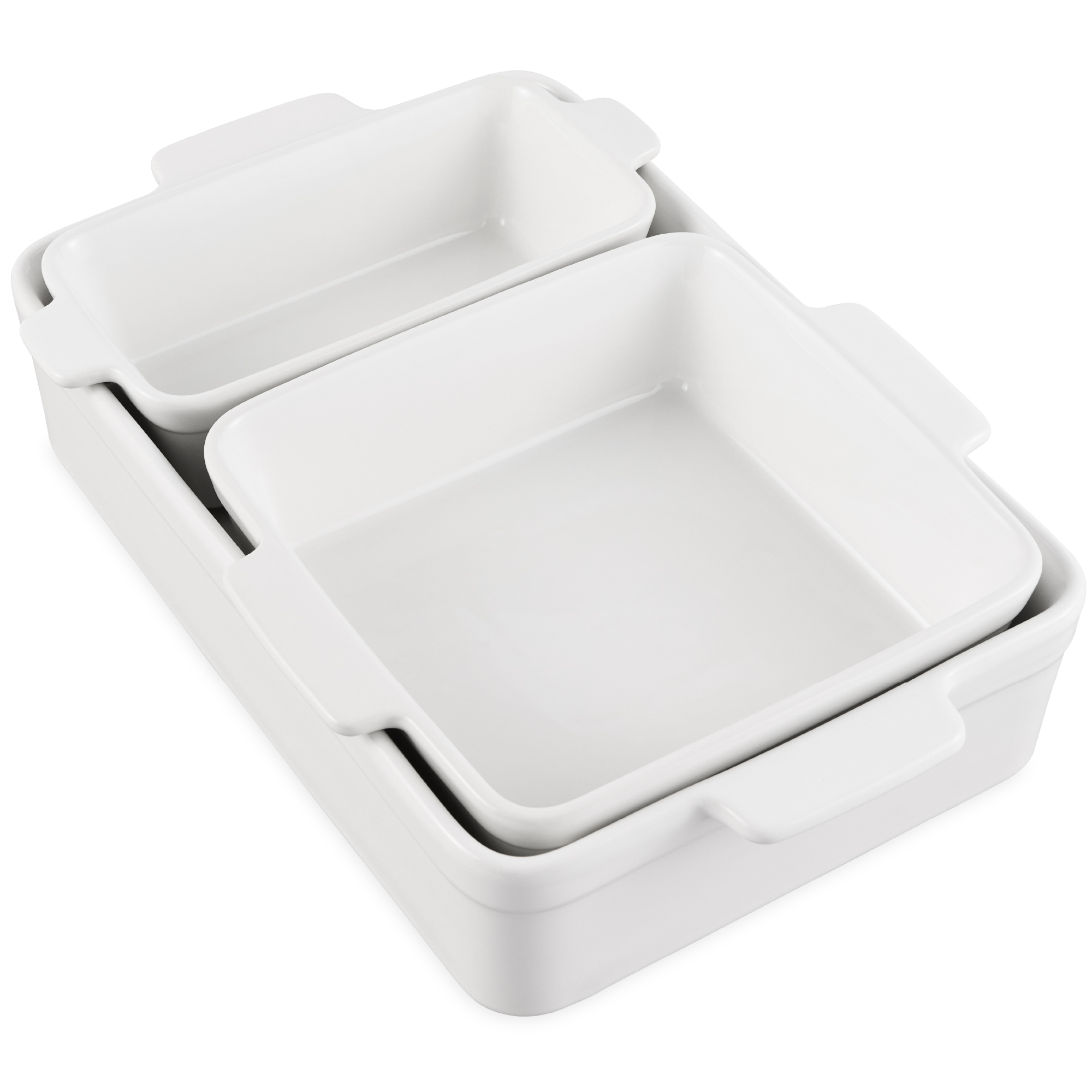 Ceramic Nesting Bakeware Set of 3 Casserole, Loaf & Square Baking Dishes w/ Handles - Vanilla Buttercream - Best Choice Products Online