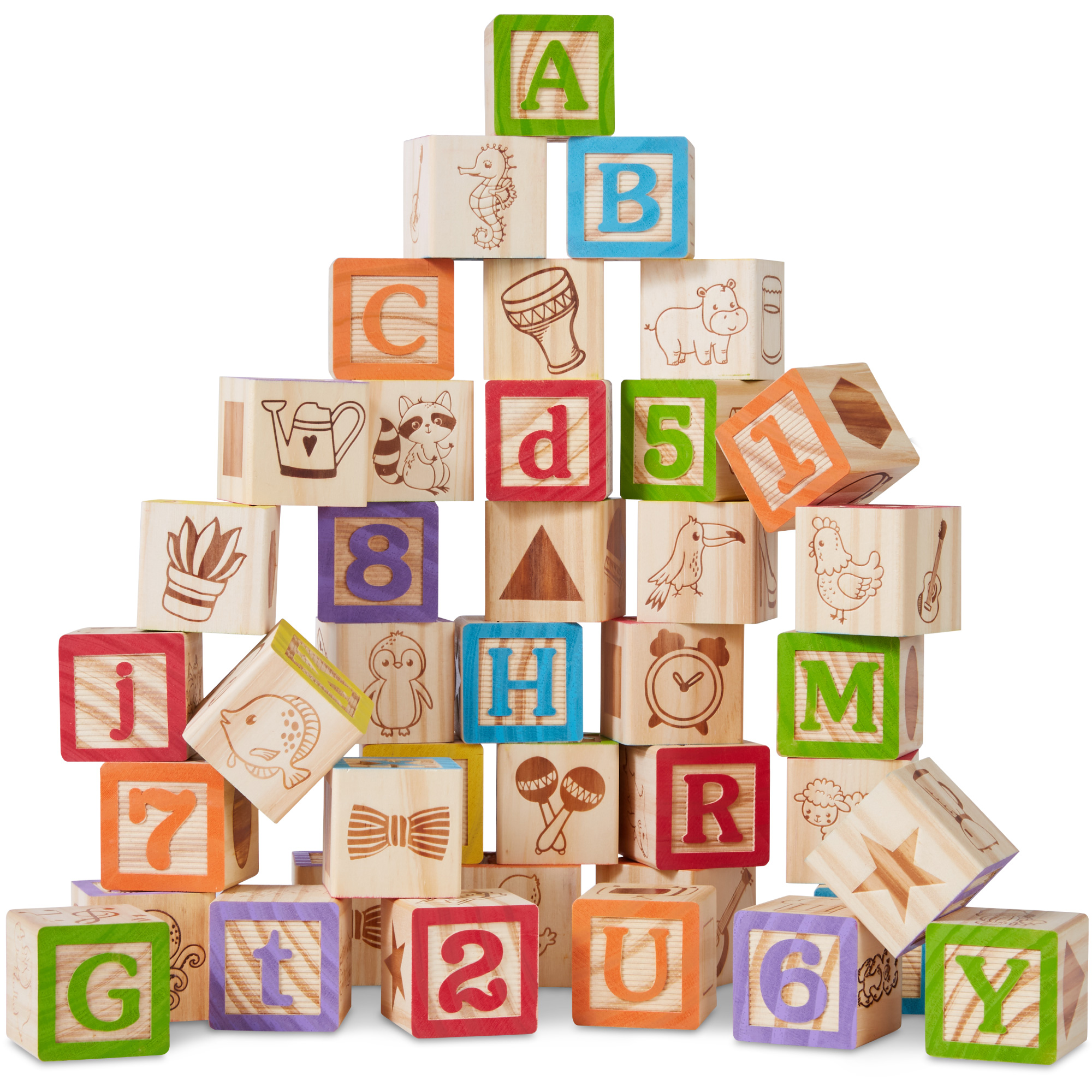 STEM Toys - 40-Piece Kids Wooden ABC Block Set, Building Education Alphabet Letters w/ Case | Best Choice Products Online