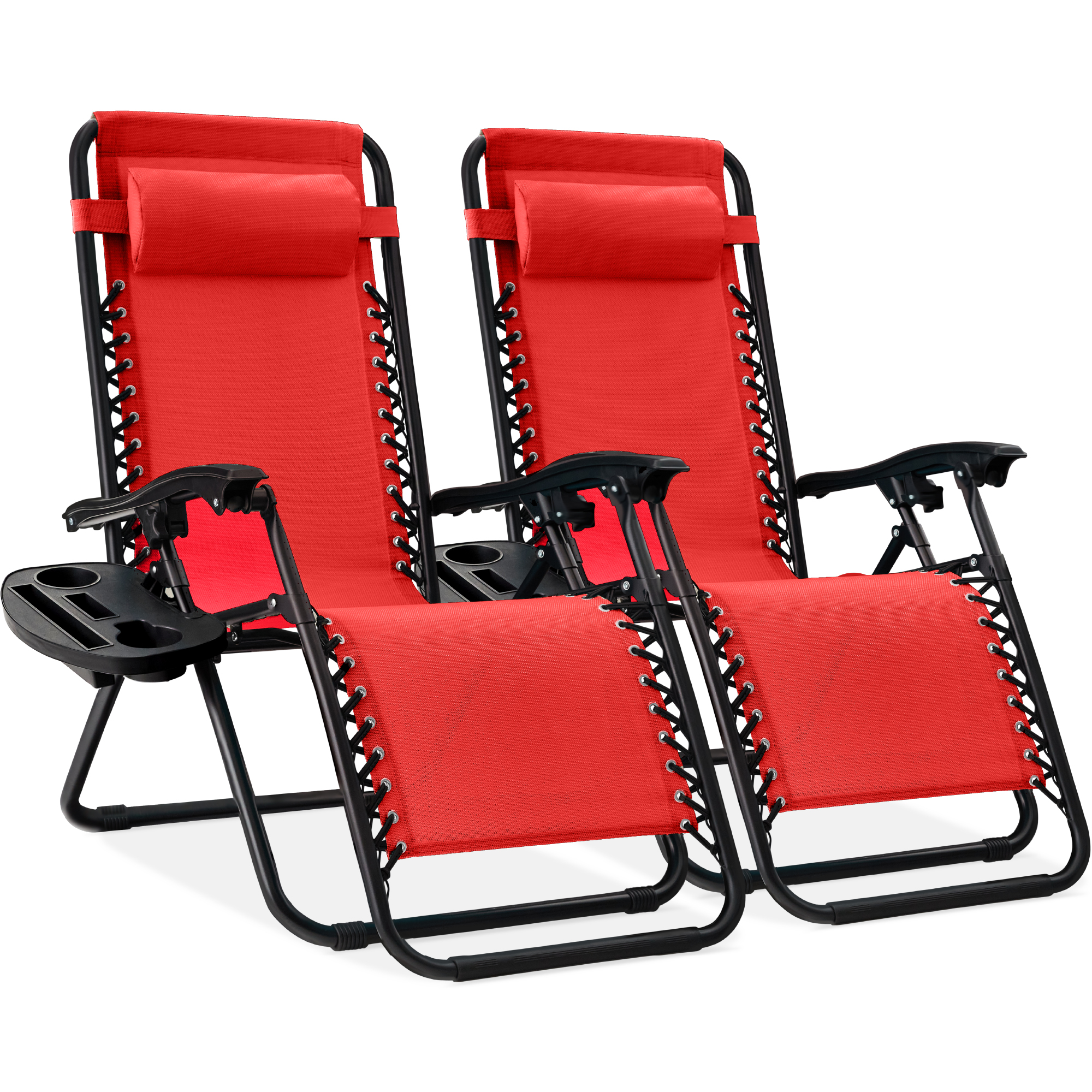 2-Pack Zero Gravity Chairs, Adjustable Lounge Recliners For Patio & Pool w/ Cup Holders - Crimson Red - Best Choice Products Online