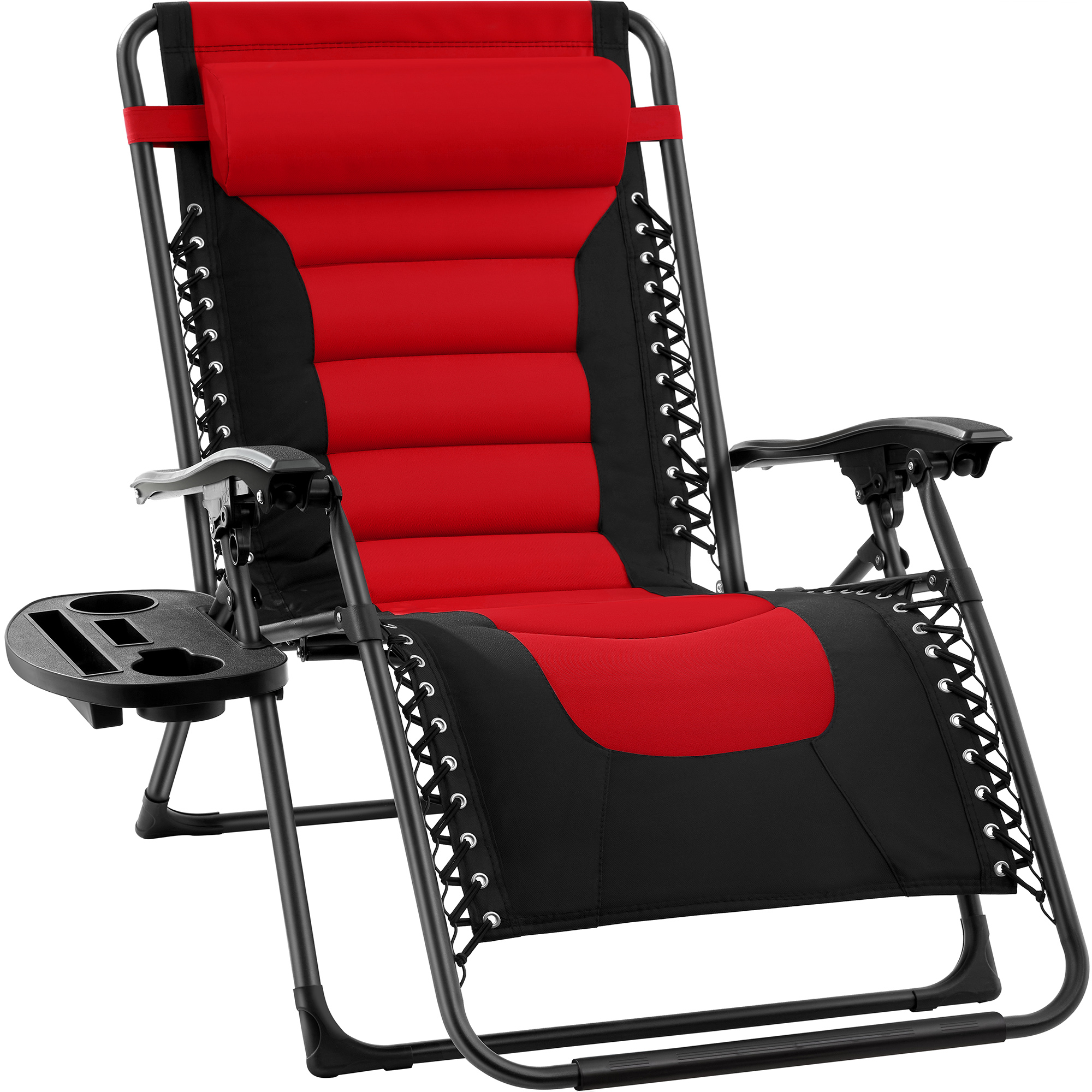 Oversized Padded Zero Gravity Chair, Folding Outdoor Patio Recliner w/ Headrest, Side Tray - Red - Best Choice Products Online