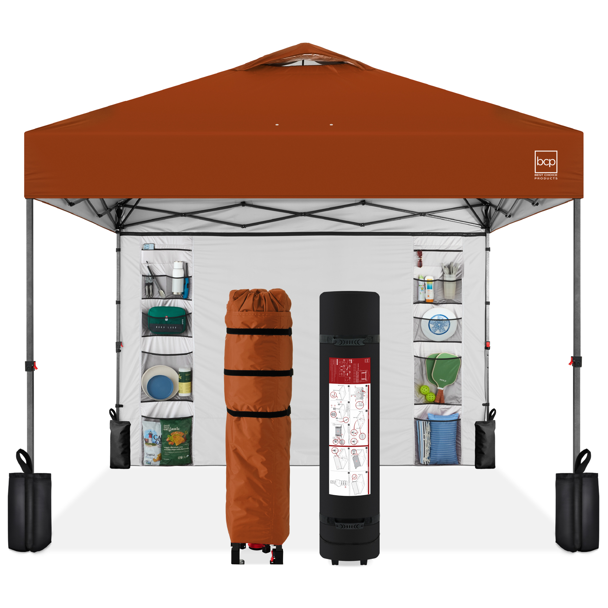 10x10ft Easy Setup Pop Up Canopy, Portable Tent w/ Side Wall, 1-Button Push, Case - Rust - Best Choice Products Online
