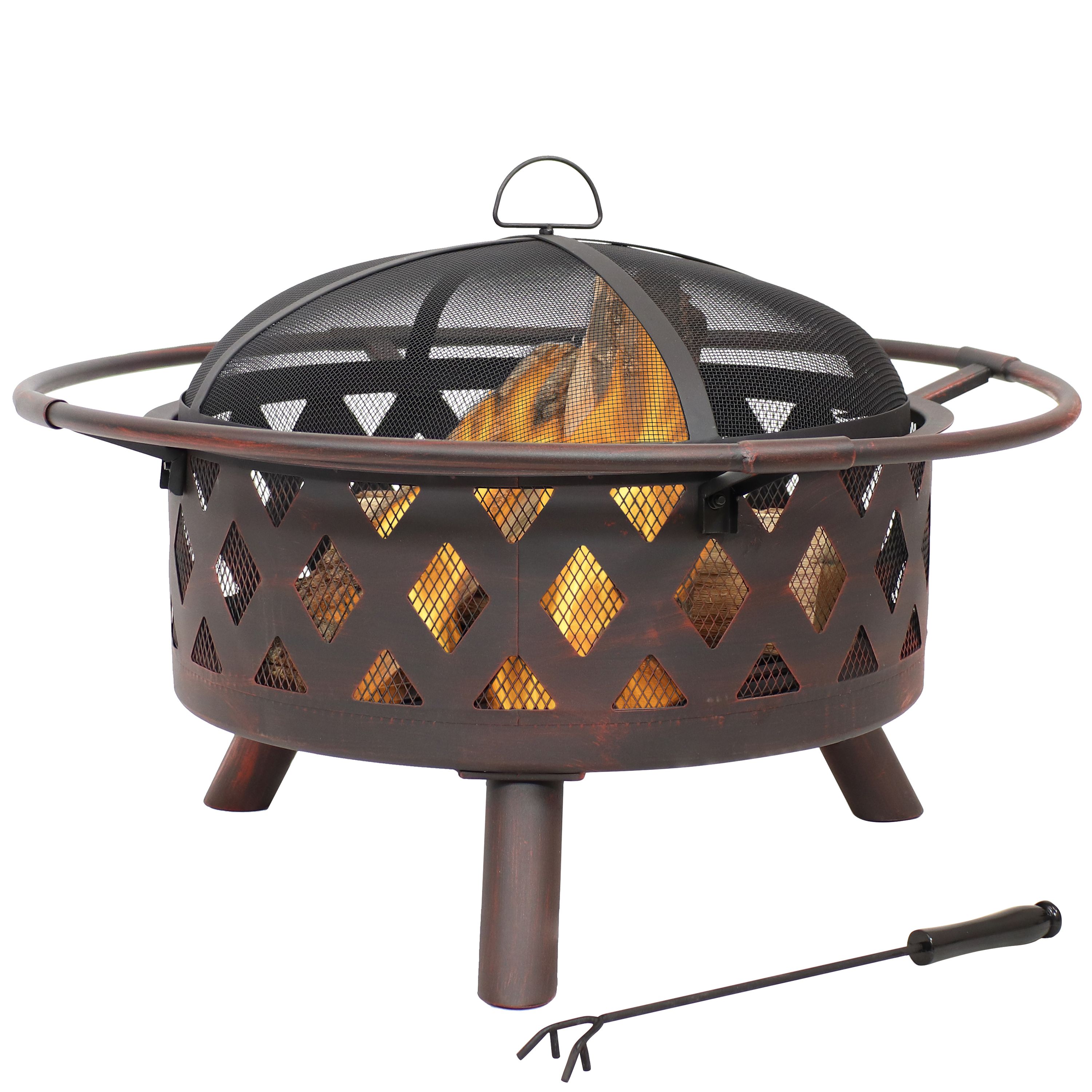 Sunnydaze Bronze Crossweave Wood Burning Fire Pit with Spark Screen - 30-Inch