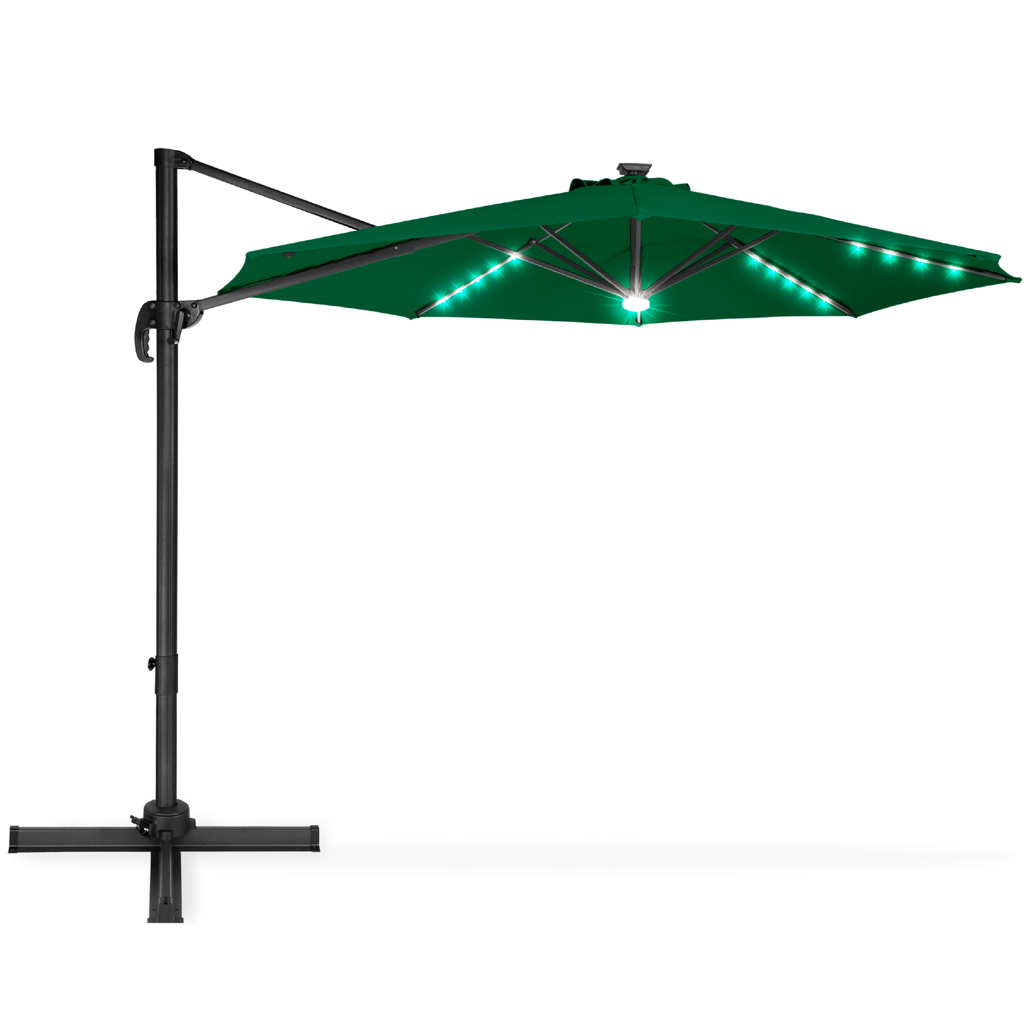 10ft Cantilever Offset Patio Umbrella w/ Solar LED Lighting, Track Tilt, 360Â° Rotation - Green | Best Choice Products Online