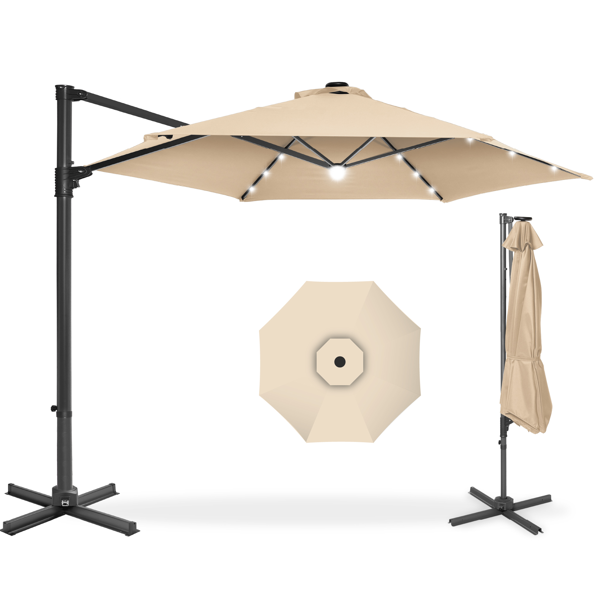 Best Choice Products 10ft 360 Rotating Cantilever Offset Hanging Market Patio Umbrella w/ Solar Lights - Sand