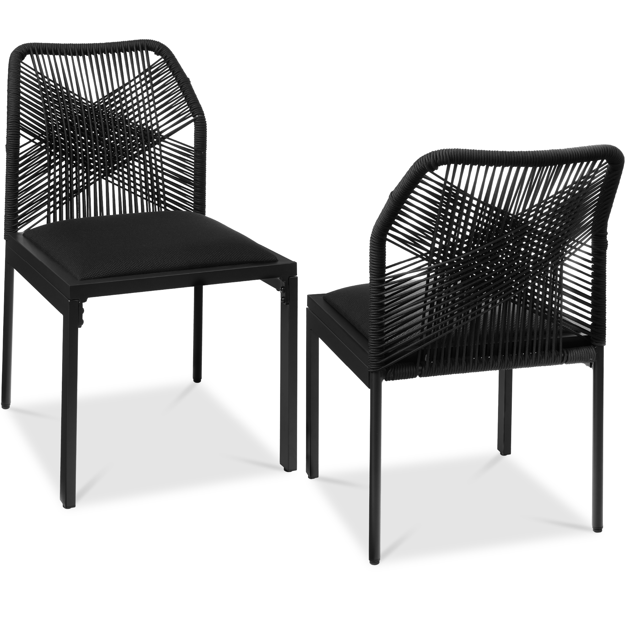 Set of 2 Indoor/Outdoor Aluminum Woven Side Dining Chairs w/ All-Weather Rope - Black/Obsidian - Best Choice Products Online