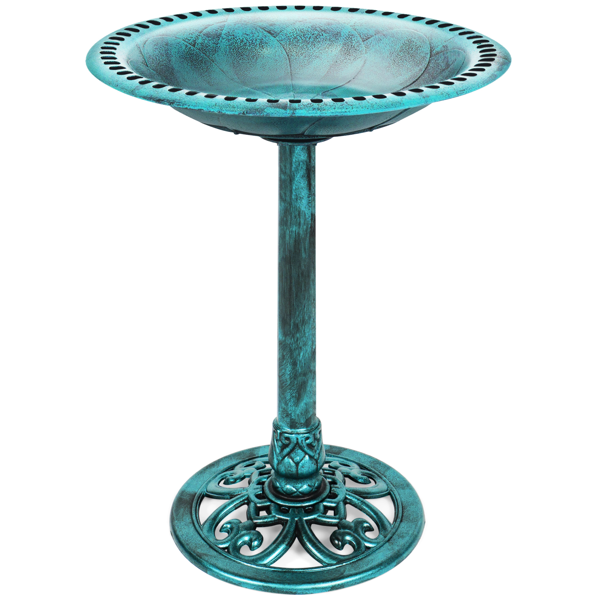 Vintage Outdoor Garden Bird Bath Accent w/ Fleur-de-Lis Accents - Green - Best Choice Products Online