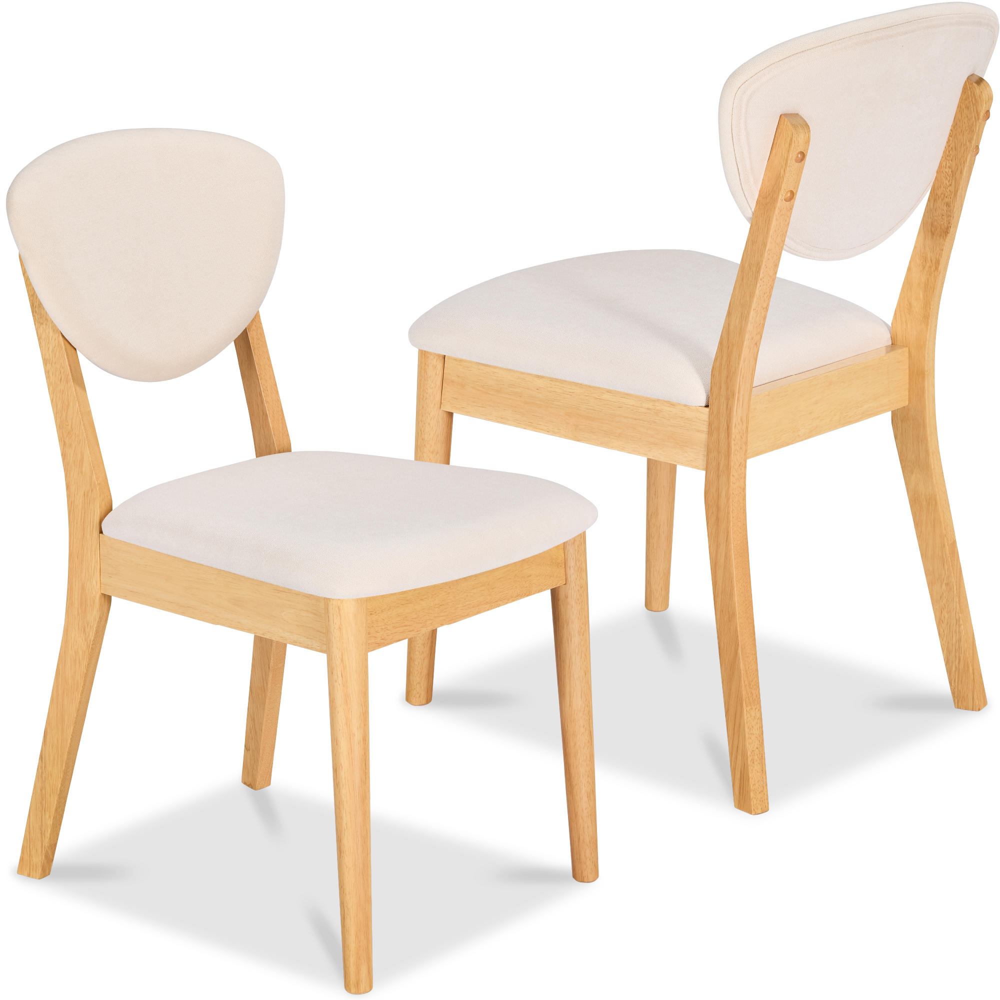2-Piece Mid-Century Modern Wood & Upholstered Dining Chair Set - Oak/Cream - Best Choice Products Online