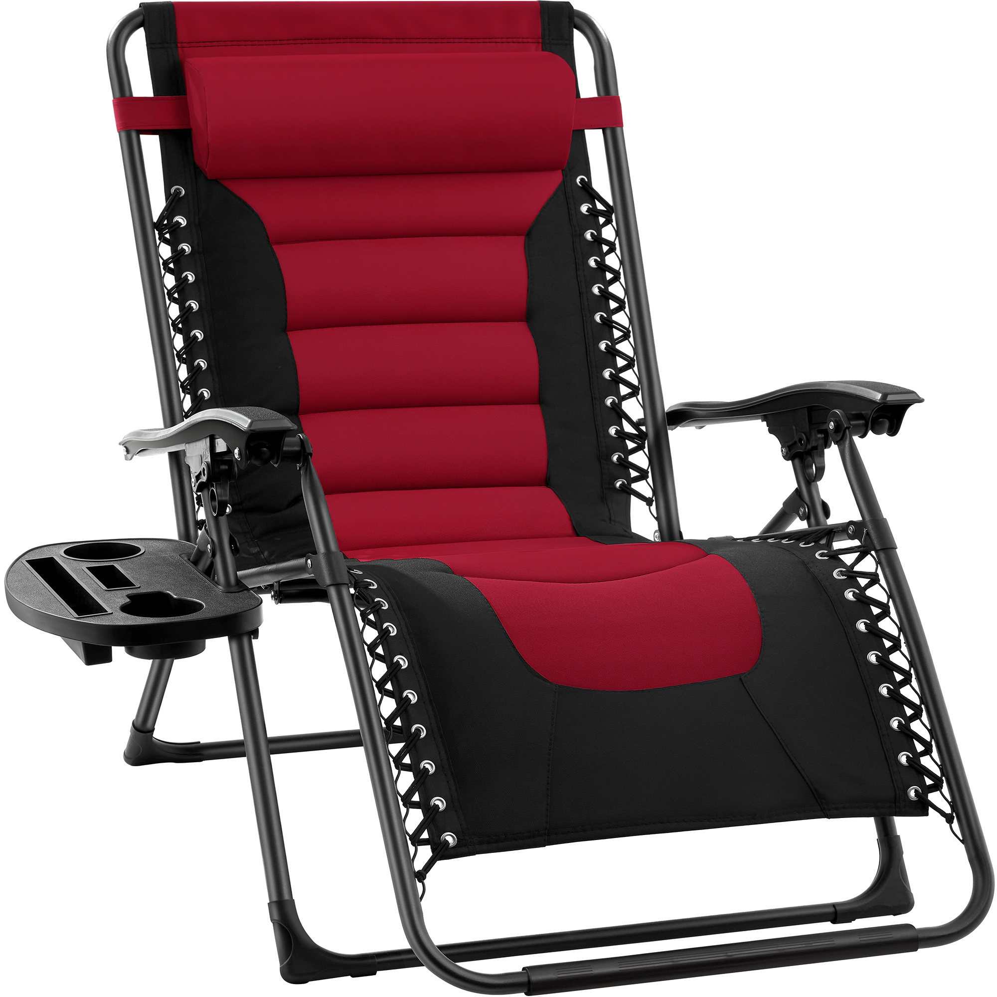 Oversized Padded Zero Gravity Chair, Folding Outdoor Patio Recliner w/ Headrest, Side Tray - Burgundy - Best Choice Products Online