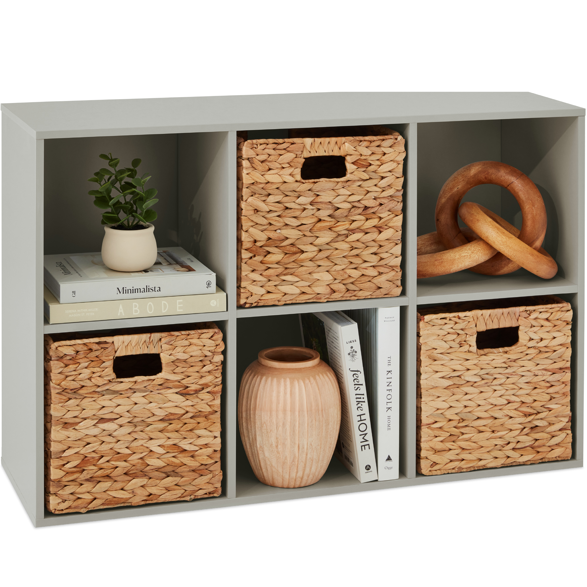 6-Cube Bookshelf, 11in Display Storage System, Customizable Organizer w/ Removable Back Panels - Gray - Best Choice Products Online
