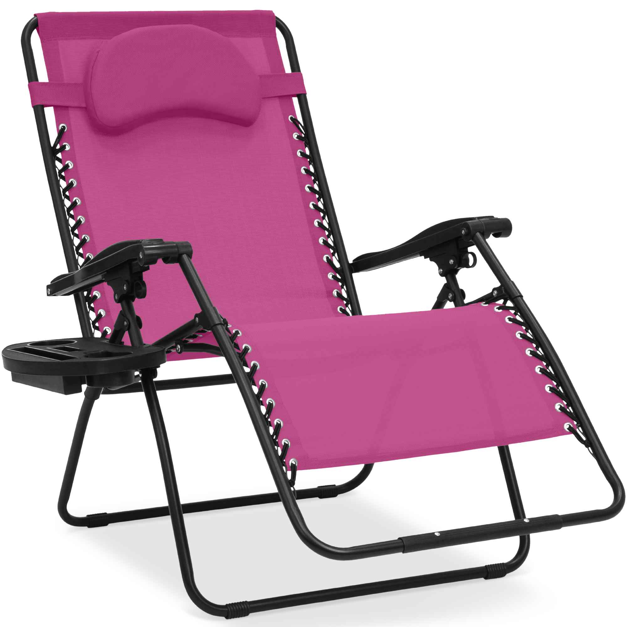 Oversized Zero Gravity Chair w/ Pillow, Cupholder, Folding Outdoor Lounge Recliner For Patio & Pool - Hot Pink - Best Choice Products Online