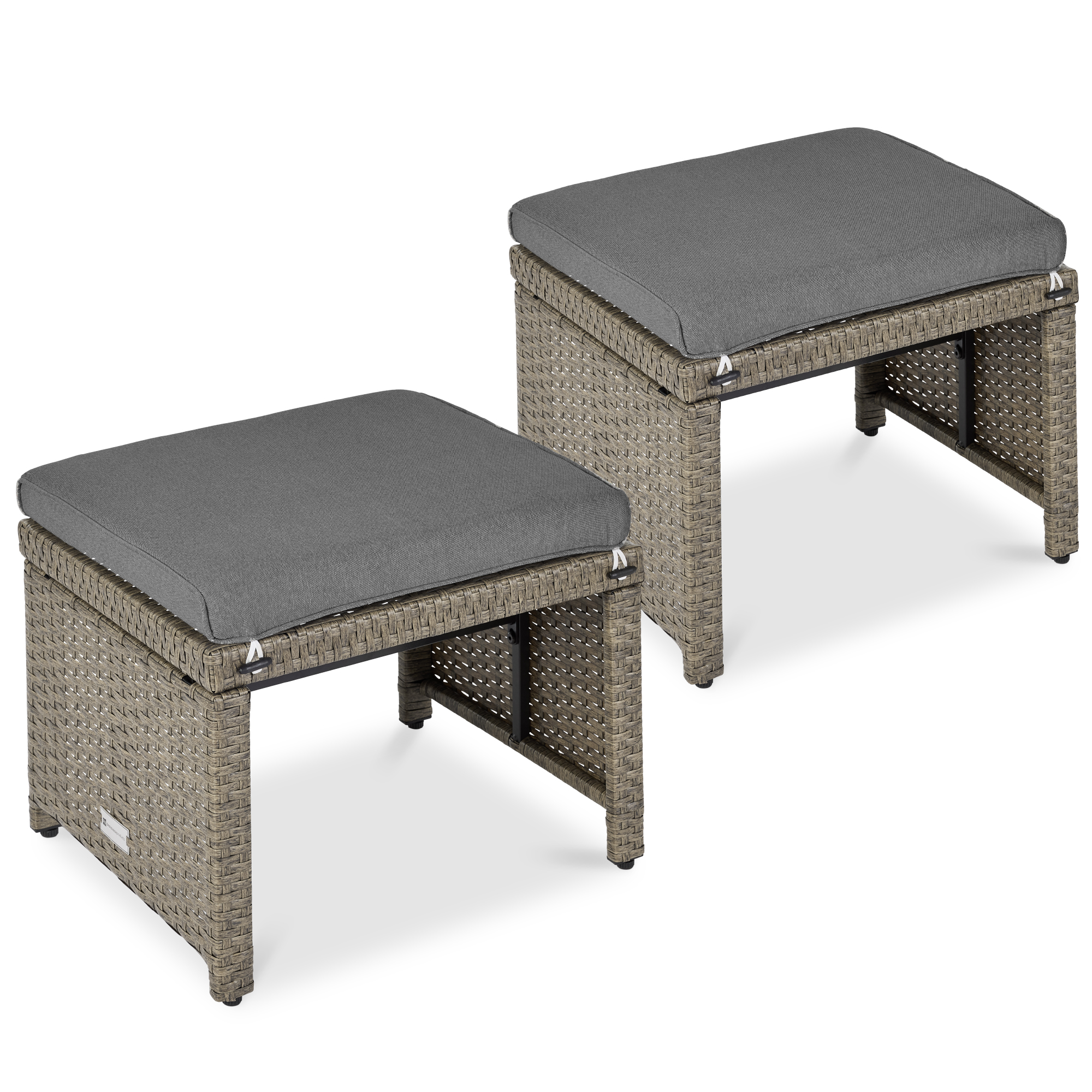 Multipurpose Patio Wicker Ottomans w/ Removable Cushions, Steel Frame, Set of 2 - Cement Gray/Taupe - Best Choice Products Online