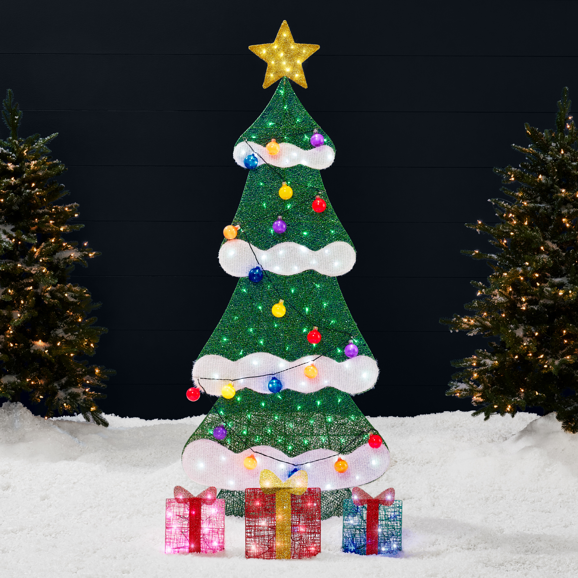 6ft Lighted 2D Christmas Tree Outdoor Decor w/ 170 LED Lights, Gift Boxes, Storage Bag - Multicolor - Best Choice Products Online