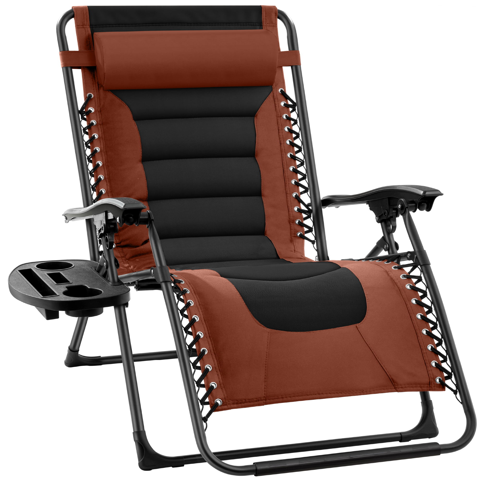 Oversized Padded Zero Gravity Chair, Folding Outdoor Patio Recliner w/ Side Tray - Rust/Black - Best Choice Products Online