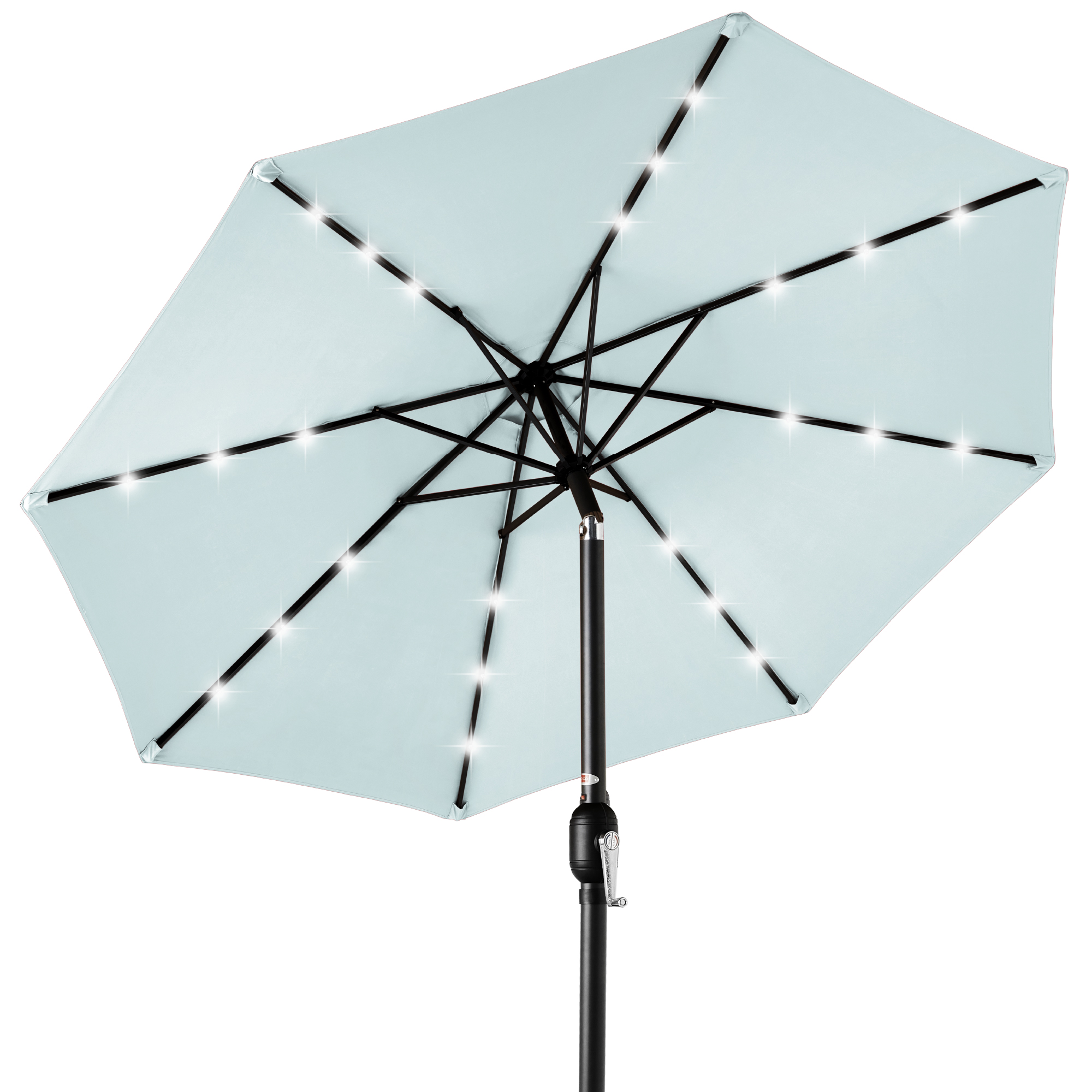 10ft Solar LED Lighted Patio Umbrella w/ Tilt Adjustment, UV-Resistant Fabric - Baby Blue - Best Choice Products Online