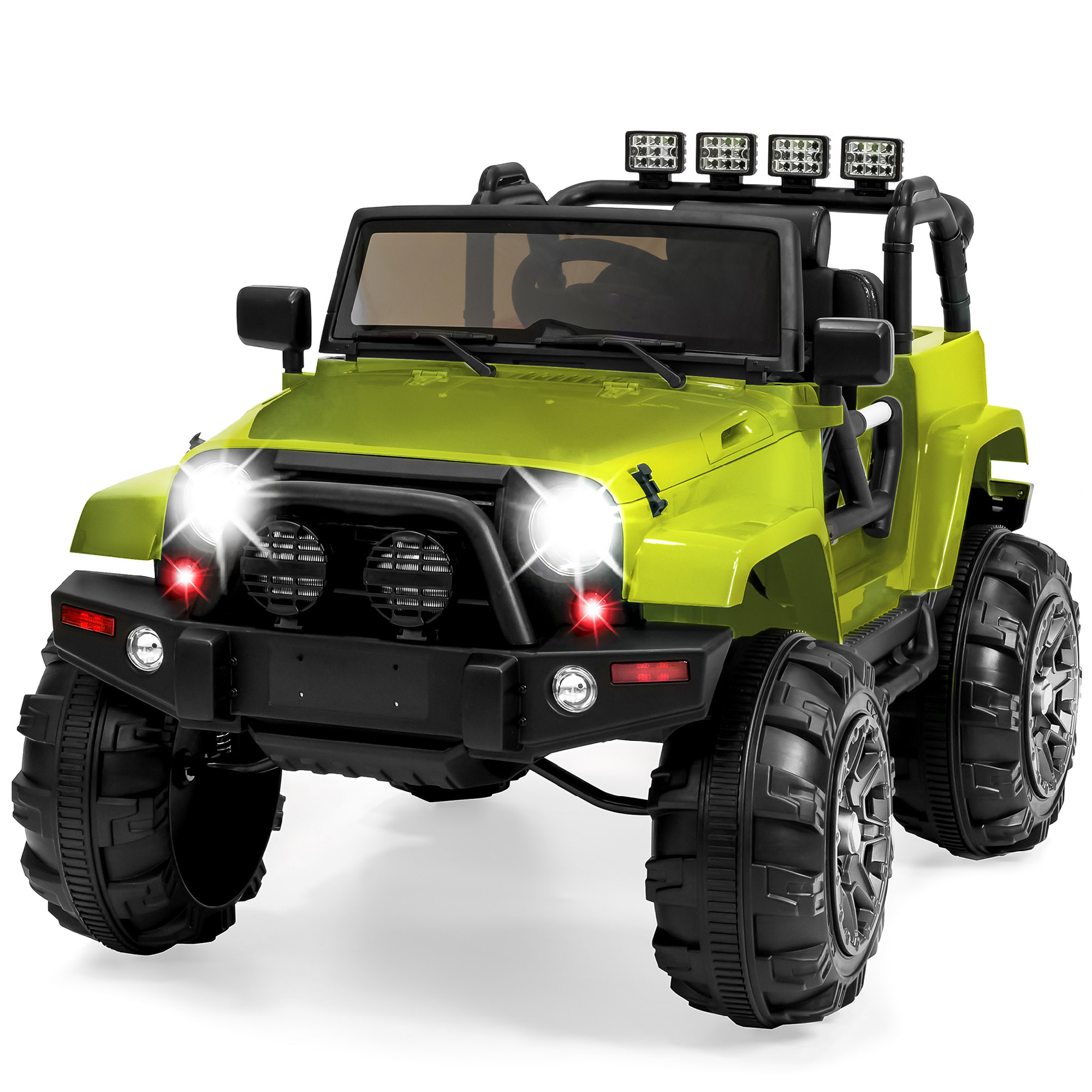 Large Ride On Truck 12V Electric Driving Car Toy For Kids w/ Parental Remote Control, Bluetooth, LED Lights - Green - Best Choice Products