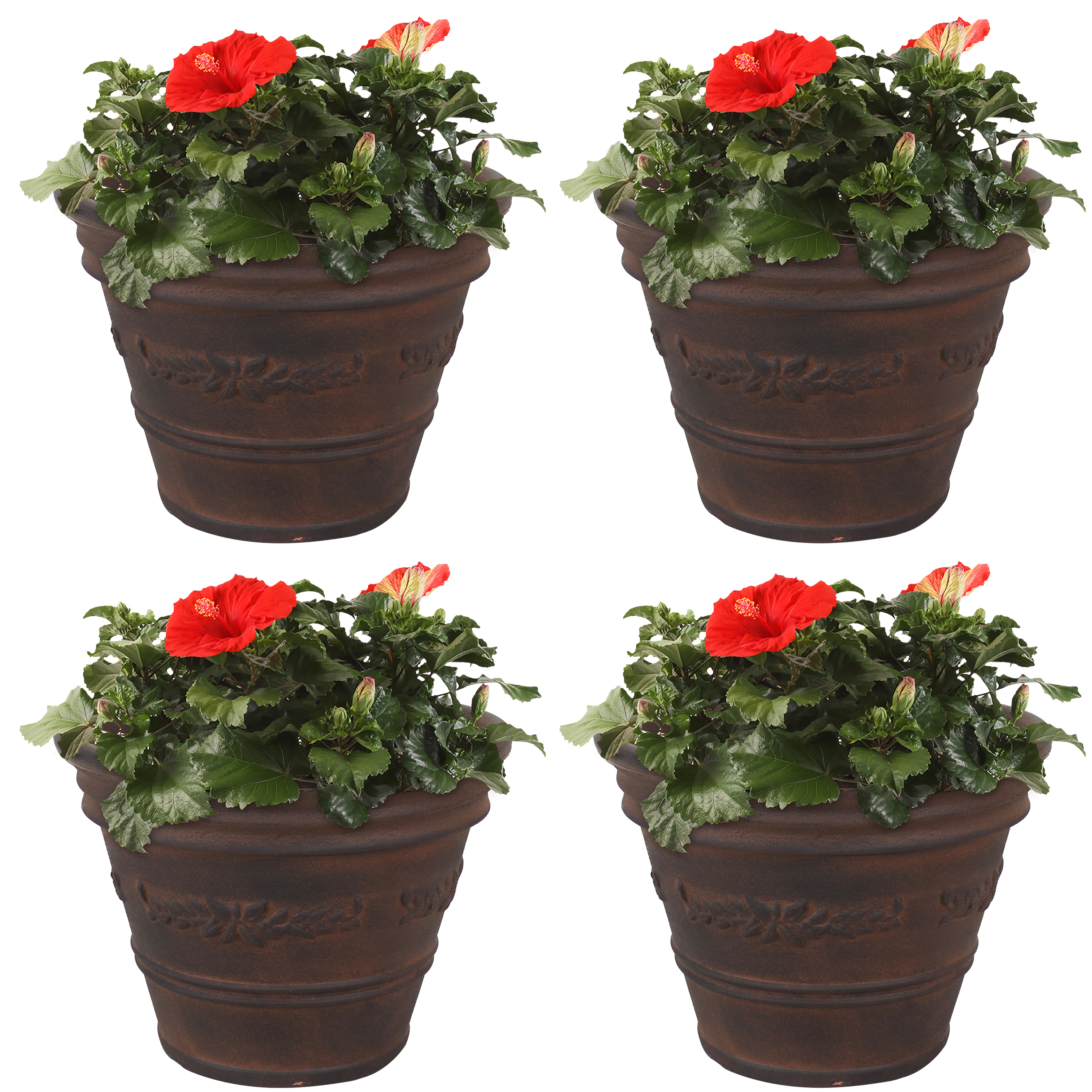 Sunnydaze Laurel Outdoor Flower Pot Planter - Rust - 13-Inch - 4-Pack