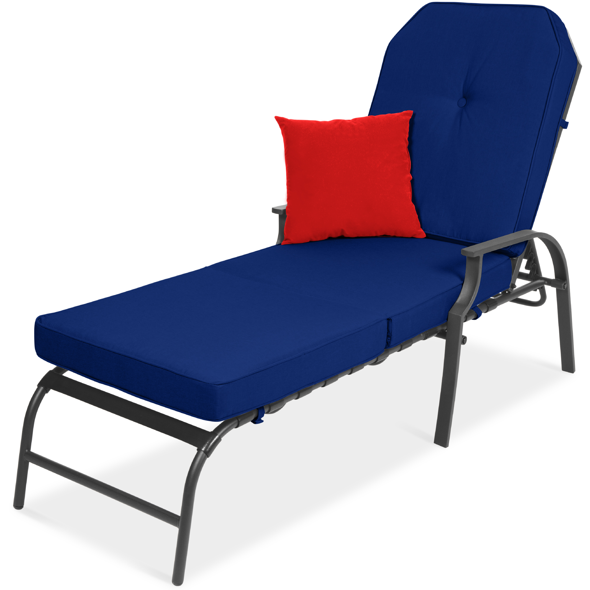 Best Choice Products Adjustable Outdoor Chaise Lounge Chair for Patio, Poolside w/ UV-Resistant Cushion - Dark Gray/Navy
