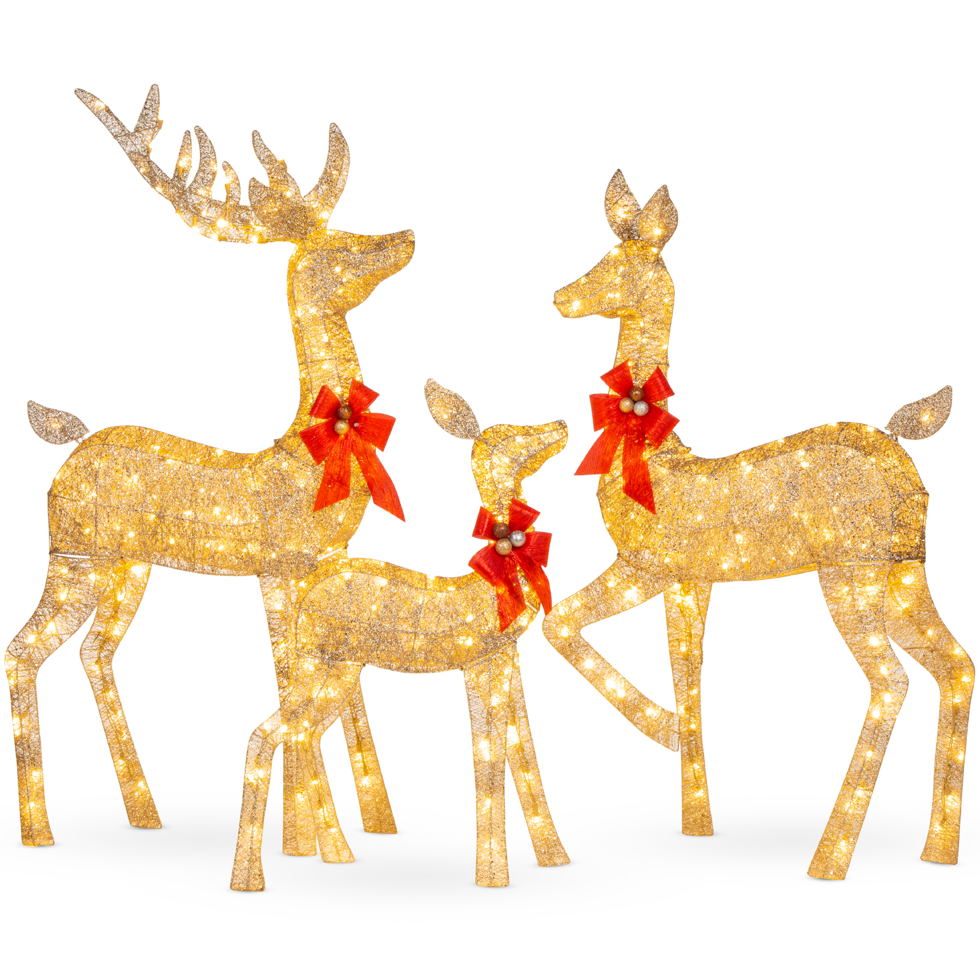 6.5ft 3-Piece Lighted Christmas Deer Set Outdoor Yard Decoration w/ 385 LED Lights, Stakes - Gold - Best Choice Products Online
