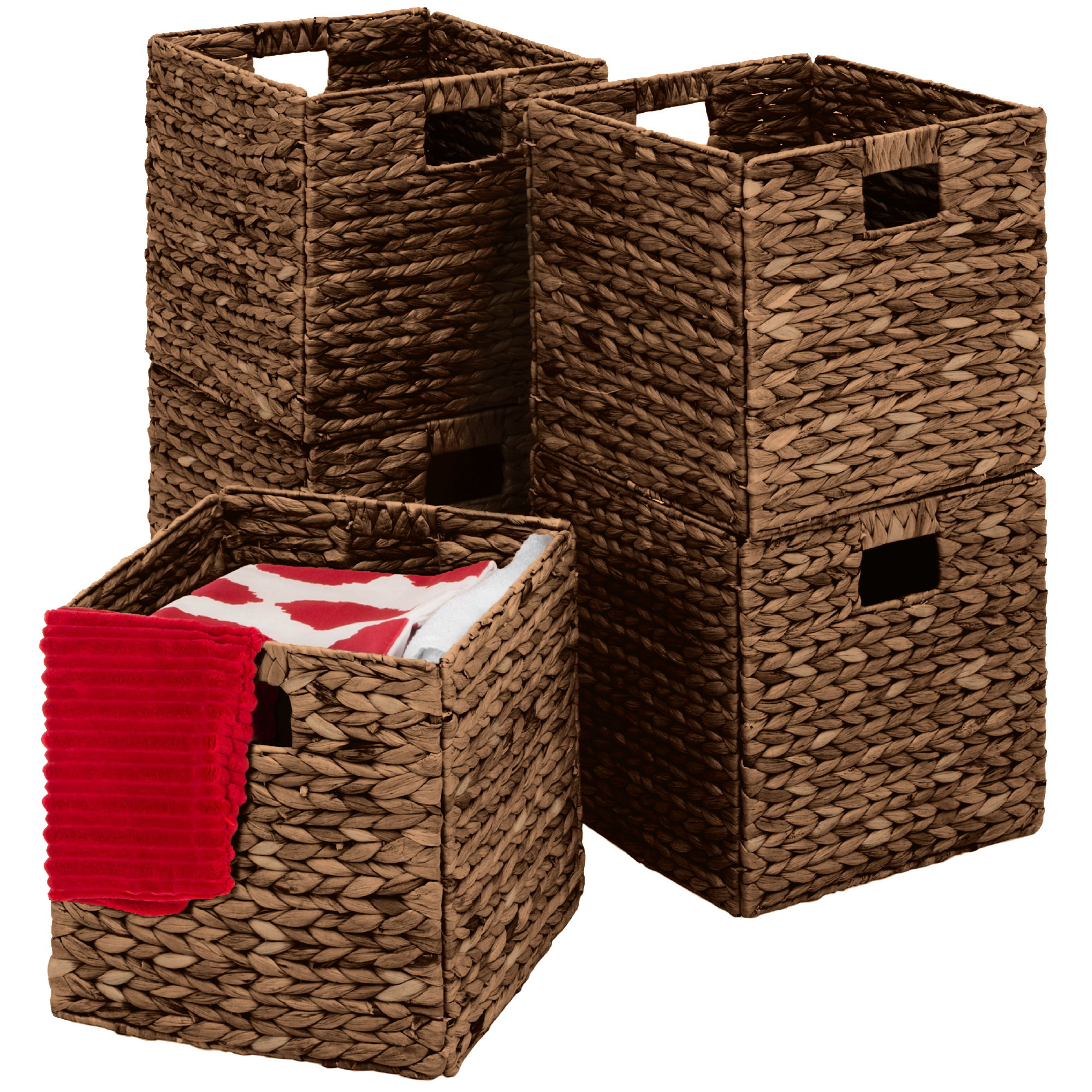 13x13in Hyacinth Storage Baskets, 5 Multipurpose Collapsible Organizers - Brown - Best Choice Products Online