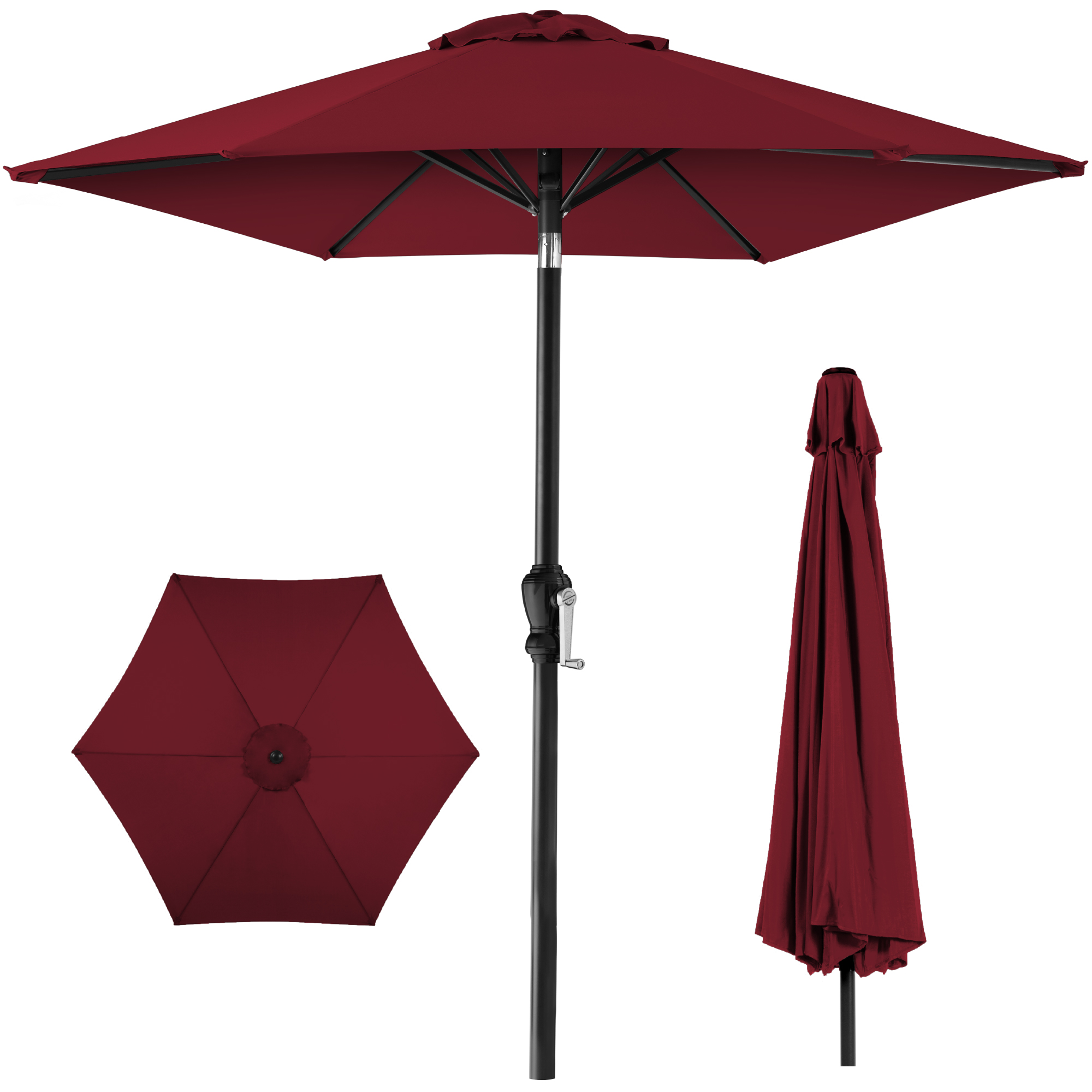 10ft Outdoor Steel Market Patio Umbrella w/ Crank, Tilt Push Button, 6 Ribs - Burgundy - Best Choice Products Online