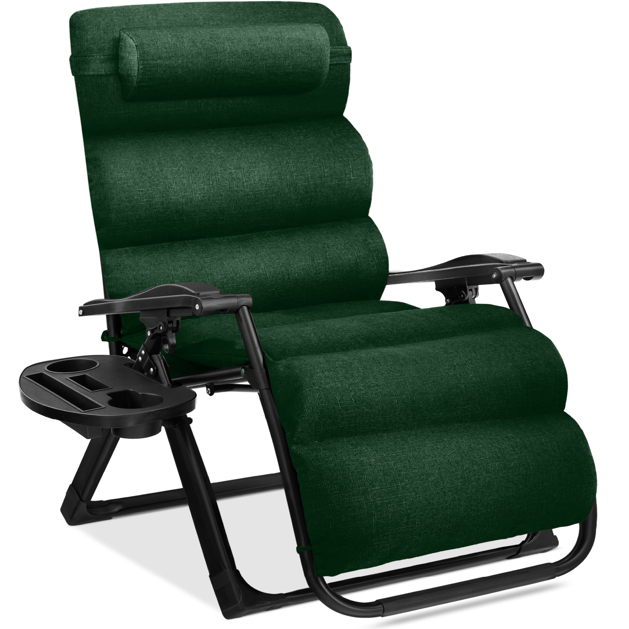 Oversized Zero Gravity Chair, Folding Outdoor Recliner w/ Removable Cushion, Side Tray - Forest Green - Best Choice Products Online