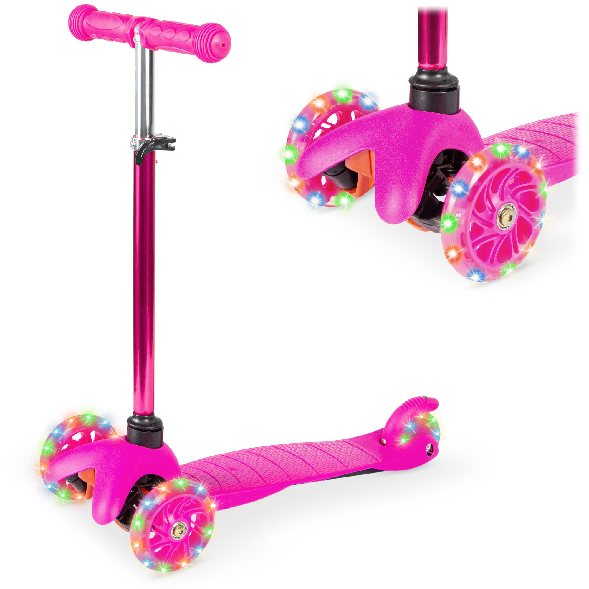 Mini Kick Scooter Toy For Kids w/ Light-Up Wheels & Height Adjustable T-Bar - Pink - Best Choice Products Online