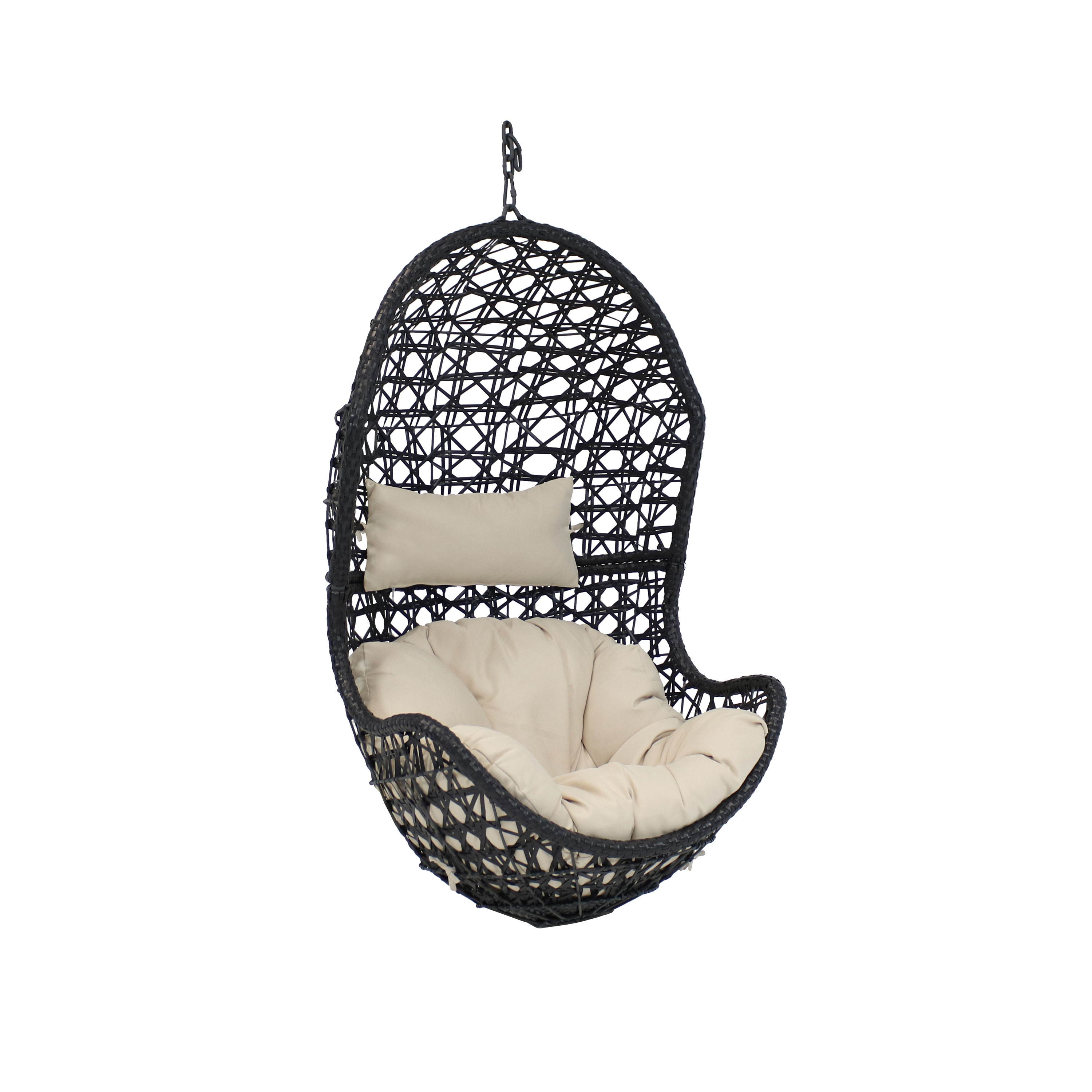 Sunnydaze Cordelia Hanging Egg Chair, Resin Wicker, Large Basket Design, Outdoor Use, Includes Cushion, Beige