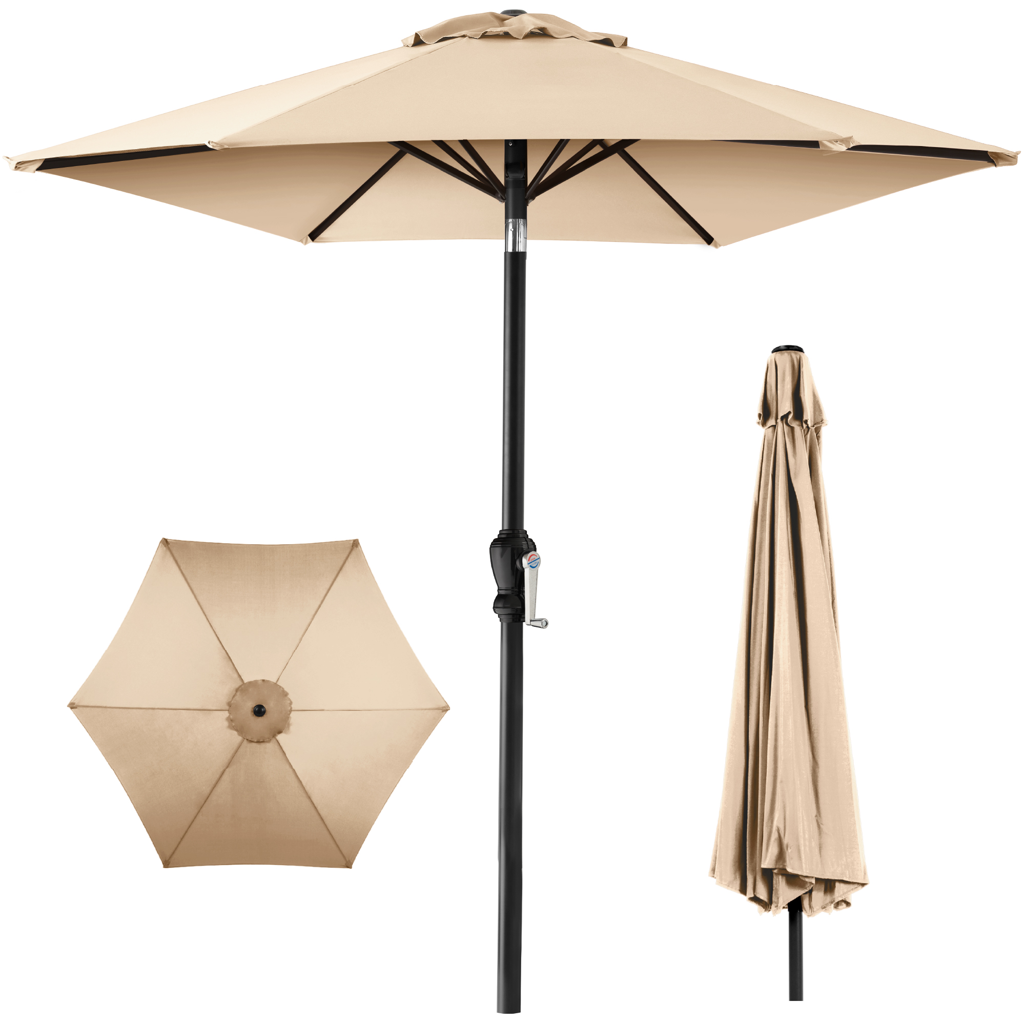 10ft Outdoor Steel Market Patio Umbrella w/ Crank, Tilt Push Button, 6 Ribs - Sand - Best Choice Products Online