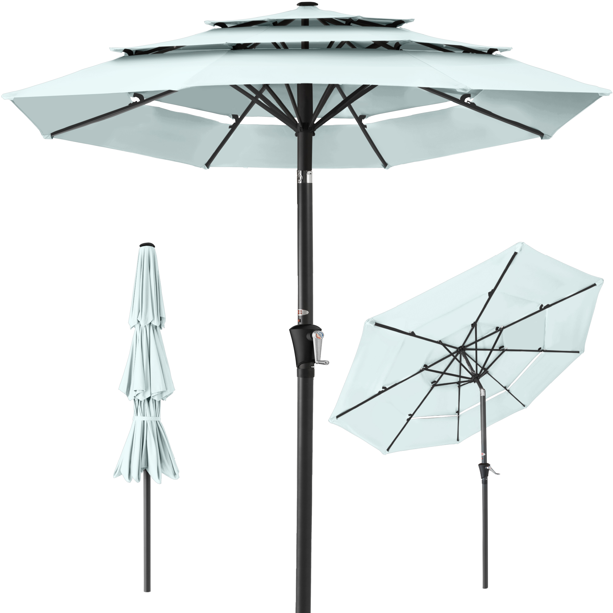 10ft 3-Tier Patio Umbrella, Market Sun Shade w/ Tilt Adjustment, Easy Crank - Baby Blue - Best Choice Products Online