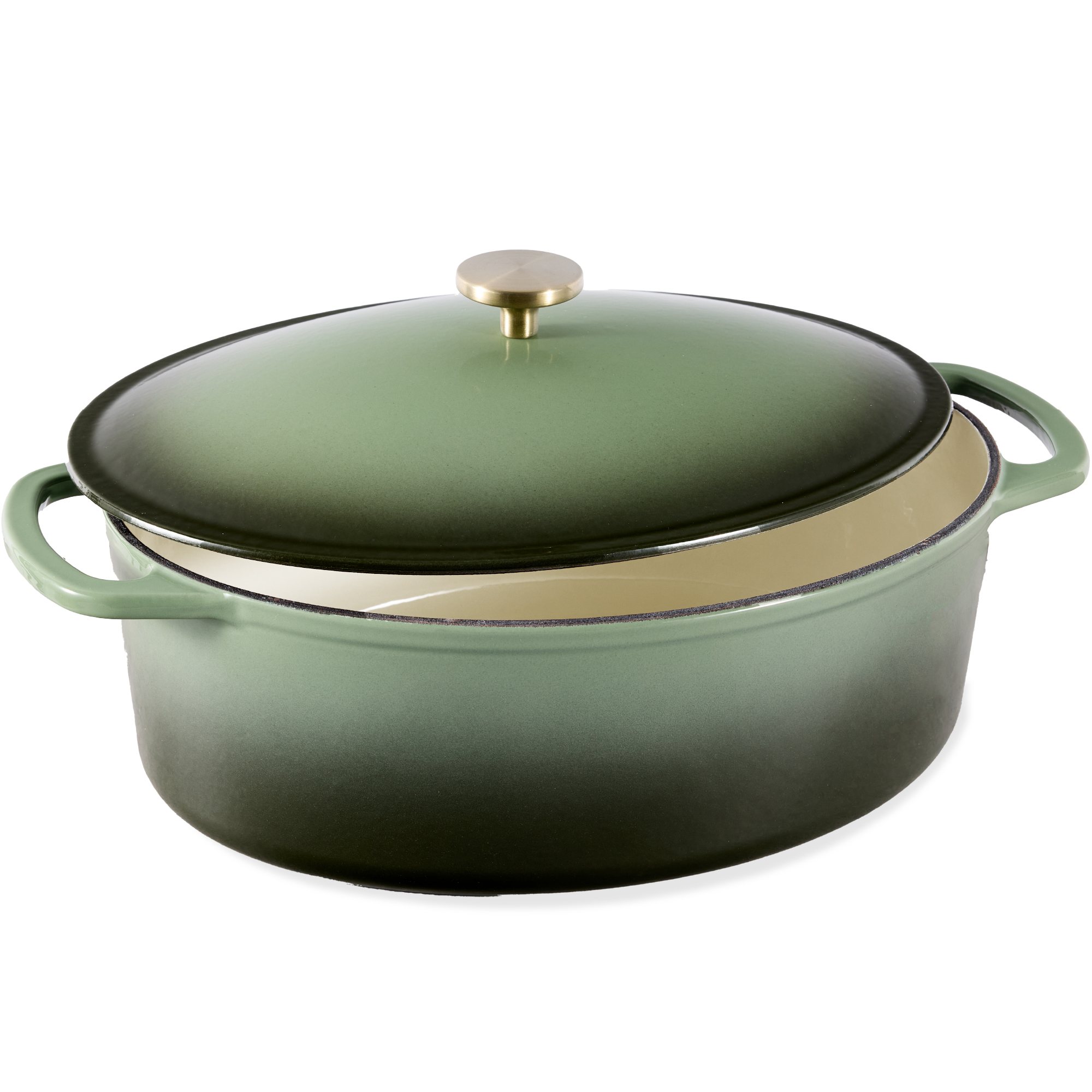 7.5qt Heavy-Duty Oval Cast-Iron Dutch Oven w/ Enamel, Side Handles - Deep Olive Green - Best Choice Products Online
