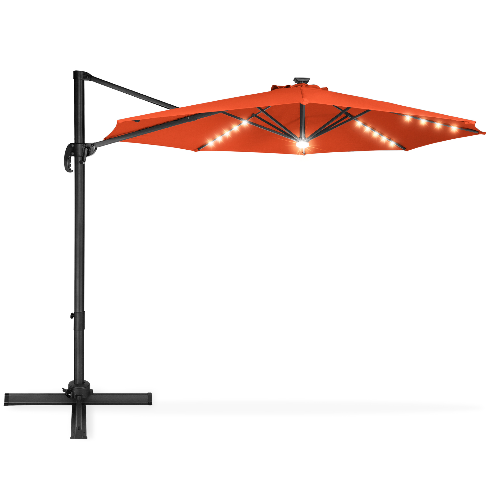 10ft Cantilever Offset Patio Umbrella w/ Solar LED Lighting, Track Tilt, 360Â° Rotation - Orange | Best Choice Products Online