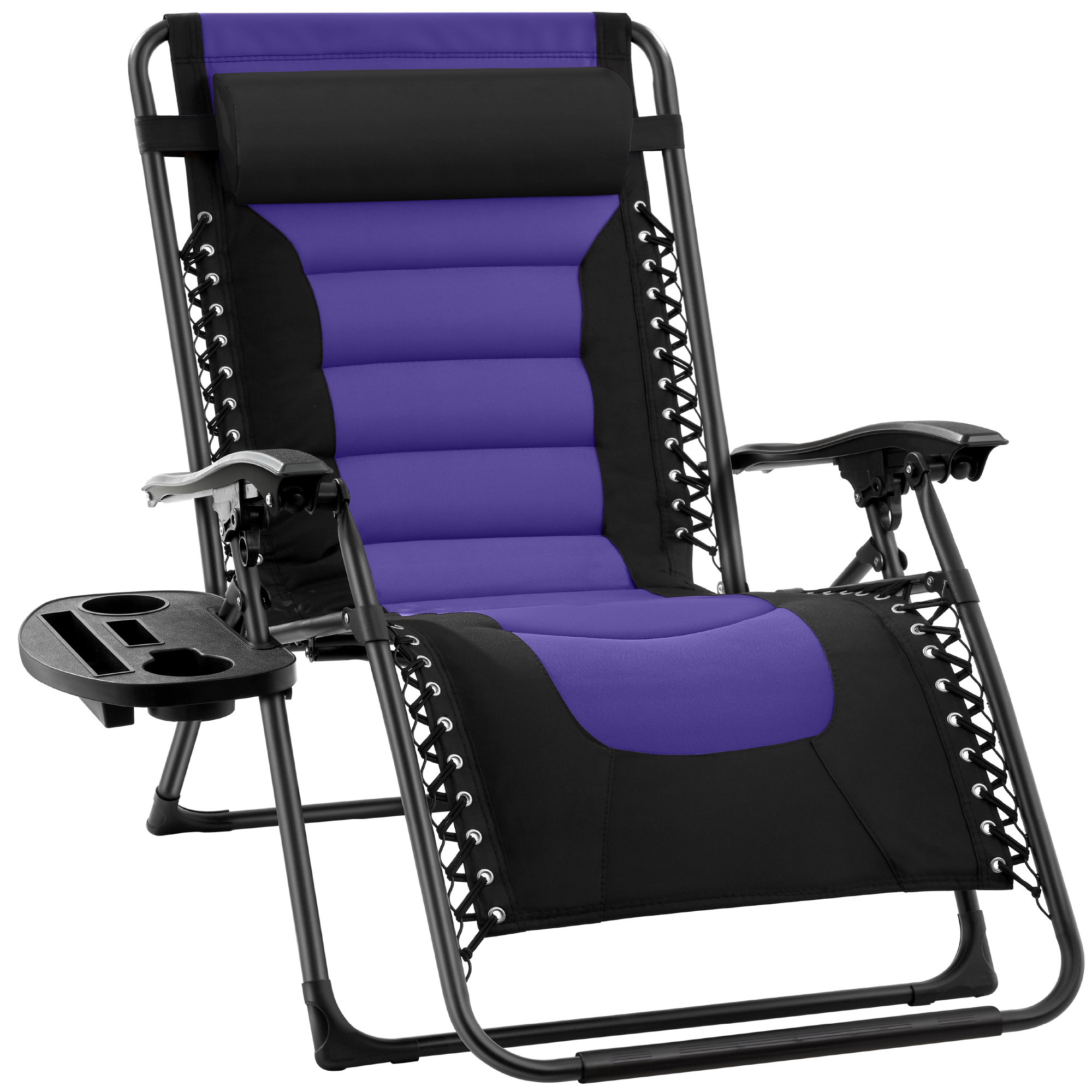 Oversized Padded Zero Gravity Chair, Folding Outdoor Patio Recliner w/ Headrest, Side Tray - Purple - Best Choice Products Online