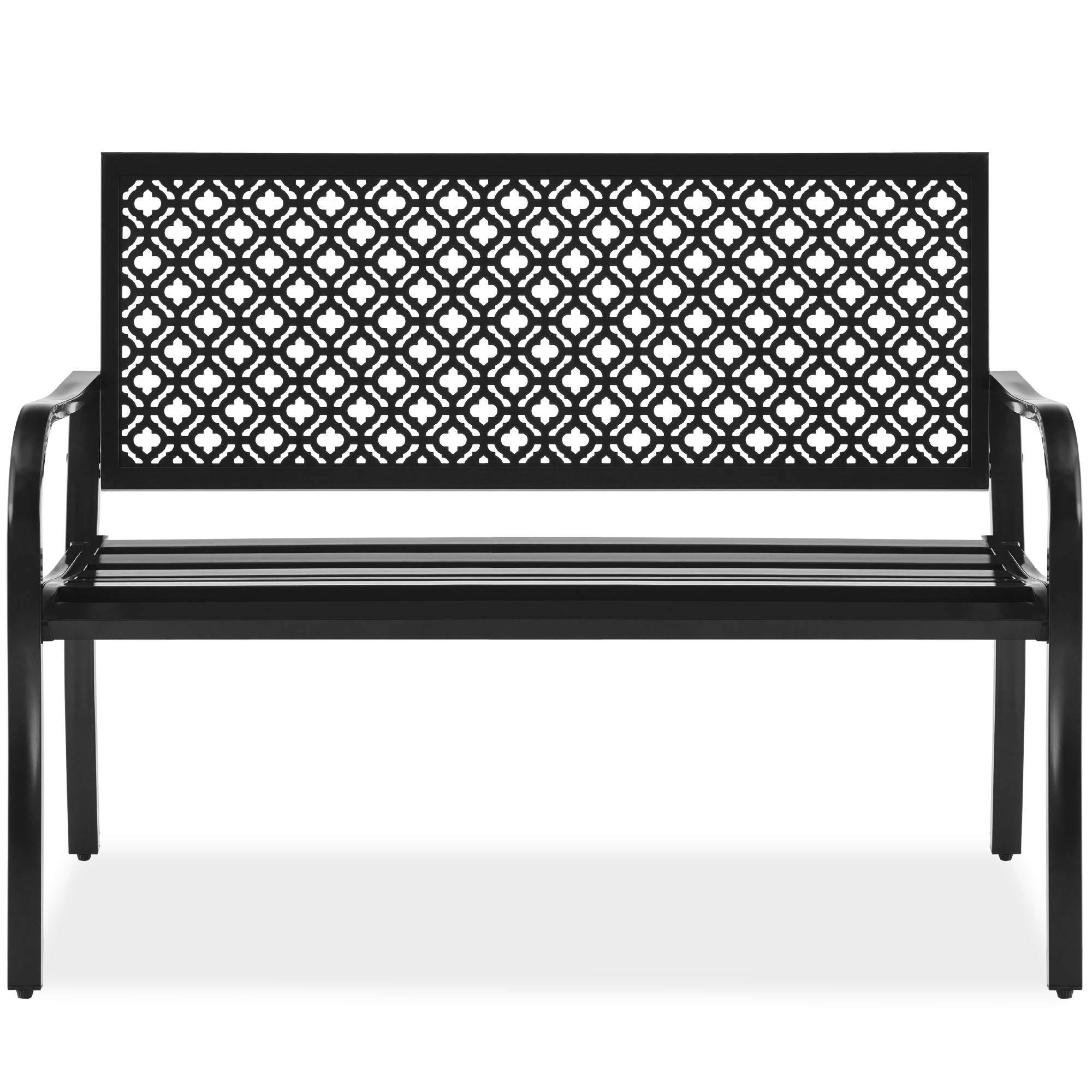 Indoor Outdoor Steel Garden Patio Porch Bench Furniture w/ Geometric Backrest, 790lb Capacity - Black - Best Choice Products Online