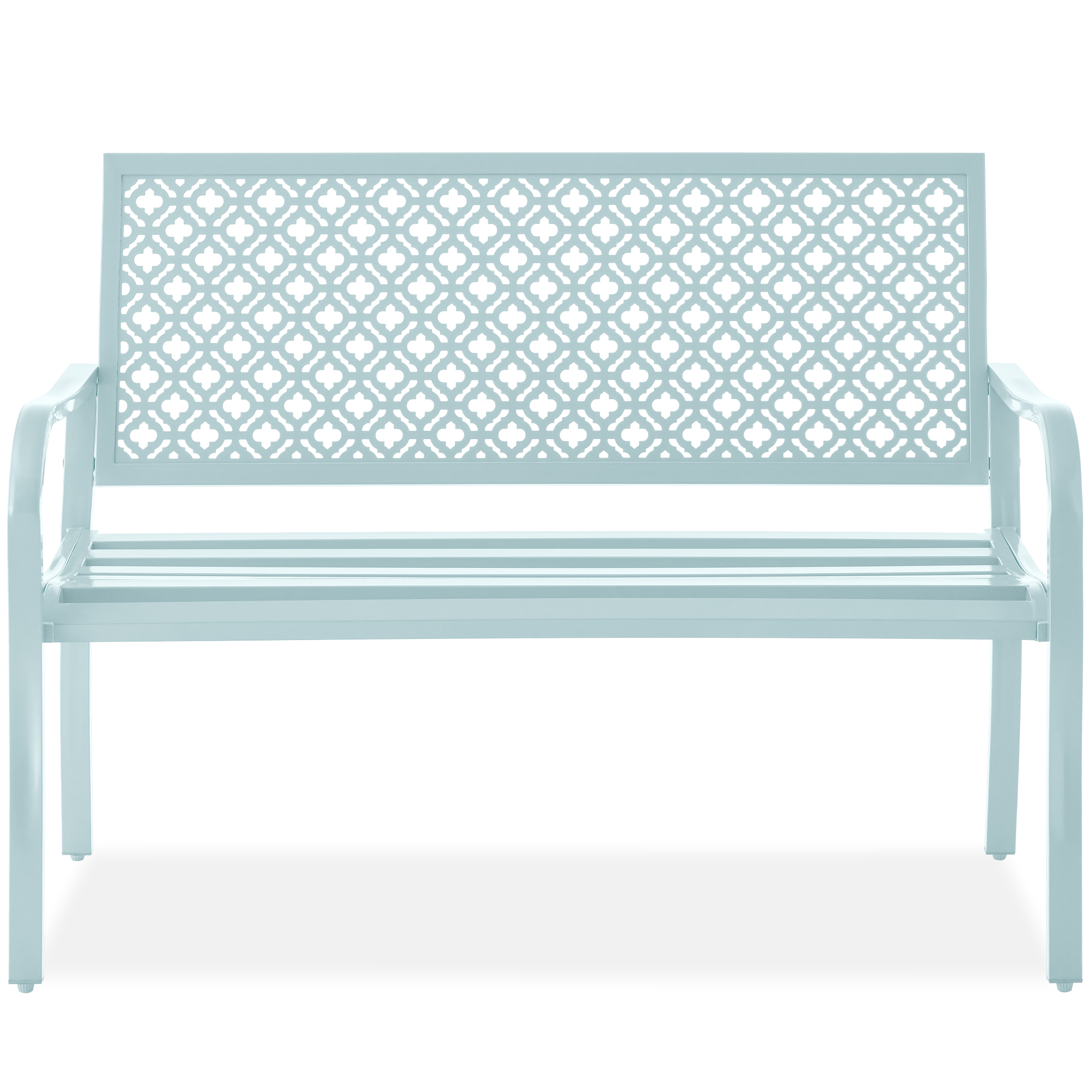Indoor Outdoor Steel Garden Patio Porch Bench Furniture w/ Geometric Backrest, 790lb Capacity - Sky Blue - Best Choice Products Online